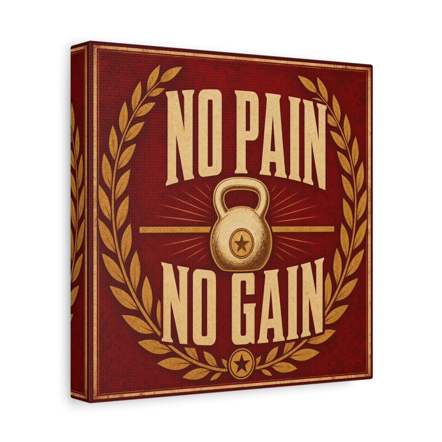 "No Pain No Gain" Kettlebell Canvas Wall Art - Vintage Gym Quote Decor, Rustic Typography Print, Motivational Fitness Poster Style - Room Decoration - Ready to Hang - Gym Wall Decor - HP Latex Print