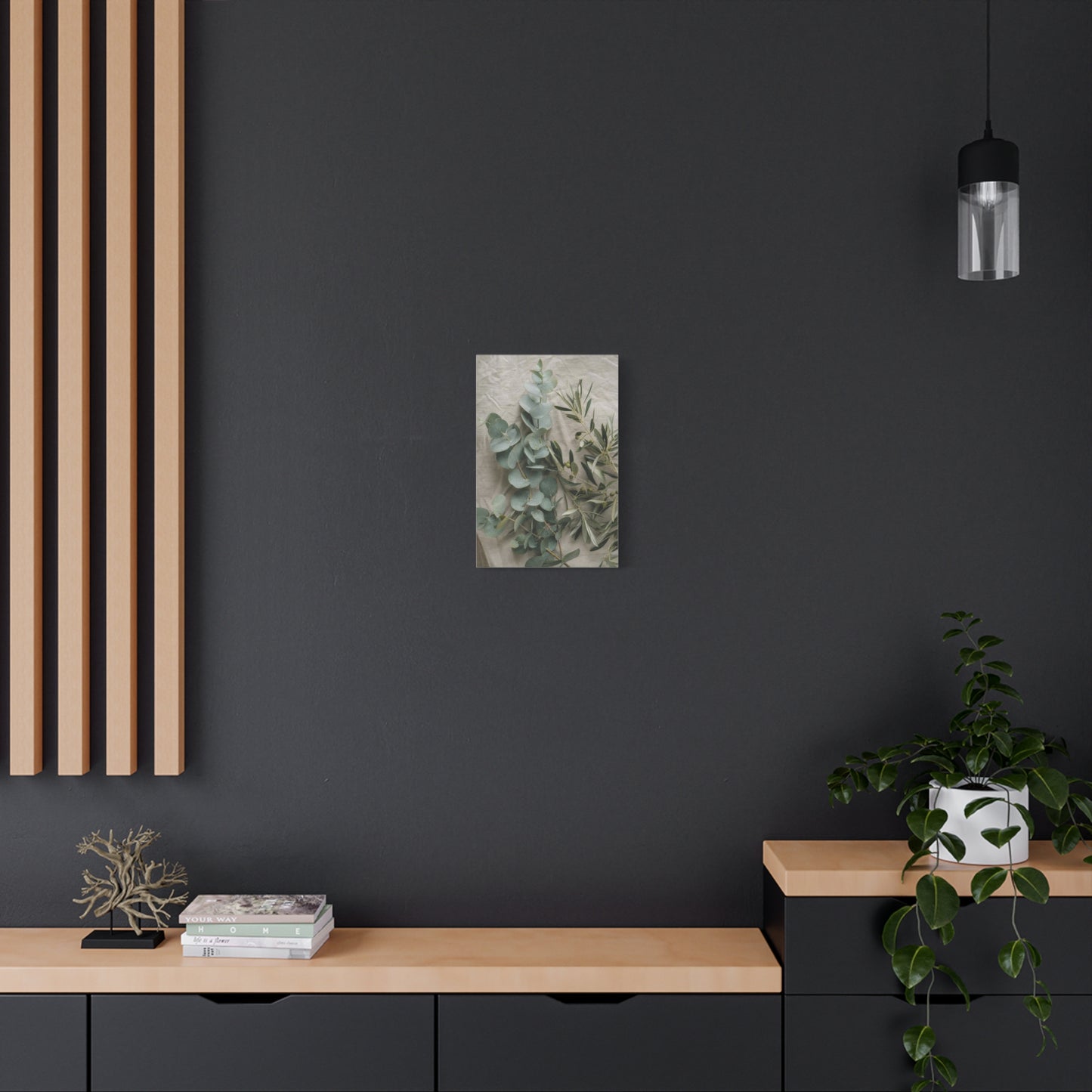 Eucalyptus And Olive Branch Canvas Wall Art - Botanical Still Life, Soft Sage Beige Tones - Matte Cotton Print, Minimalist Traditional Style - Bedroom Decoration, Spa Accent - Living Room Wall Decor