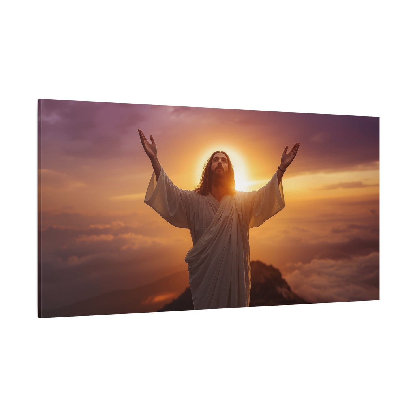 Jesus Christ Canvas Wall Art - Risen Savior At Sunrise With Raised Hands - Cotton Canvas Print, Religious Home Decor - Traditional Style For Living Room Bedroom Office Meditation Space - Ready to Hang