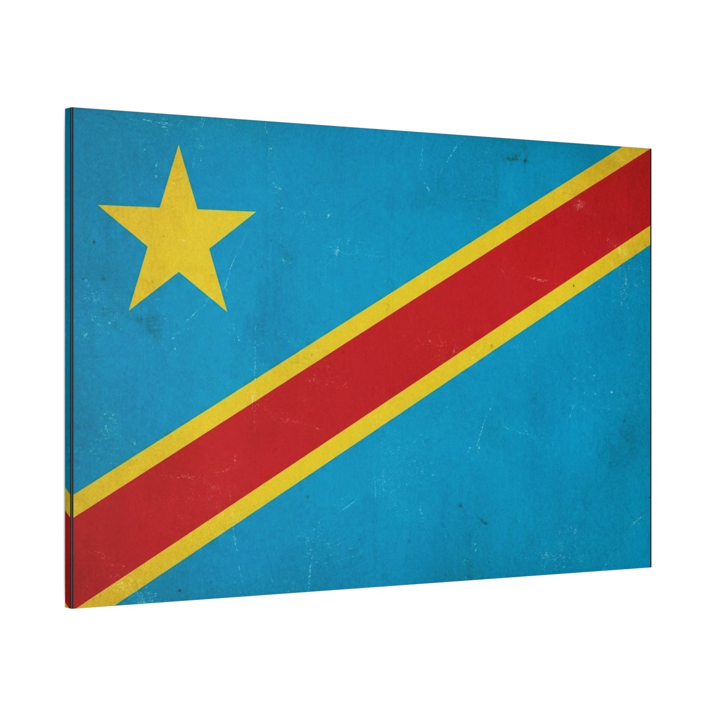 Democratic Republic Of The Congo Flag Canvas Wall Art - Vintage Patriotic Country Print, Distressed Blue Red Yellow Design - Cultural Pride Decor - Living Room Bedroom Office Accent - Office Wall Art