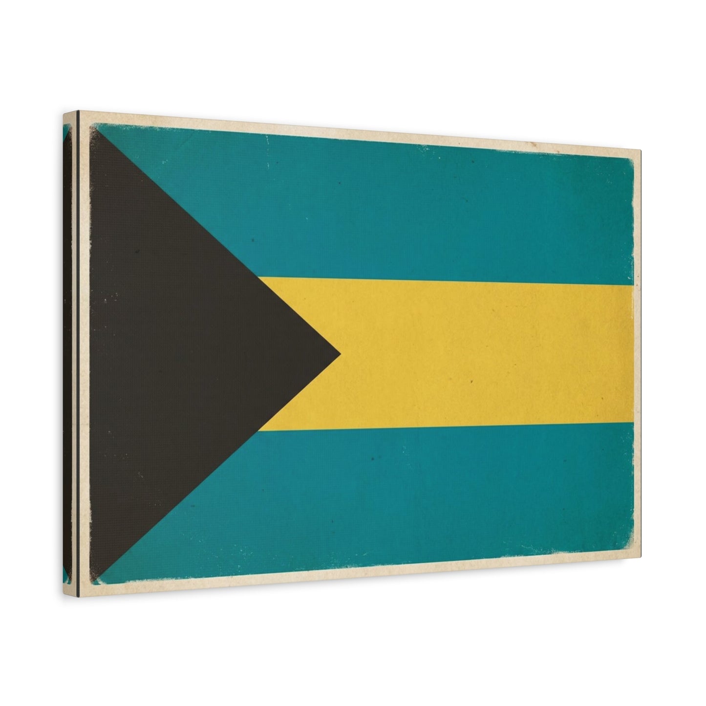 Bahamas Flag Canvas Wall Art - Vintage Caribbean National Flag Print, Blue Yellow Black Geometric Design - Coastal Decor - Living Room Home Decoration - Living Room Wall Decor - Modern Farmhouse Style