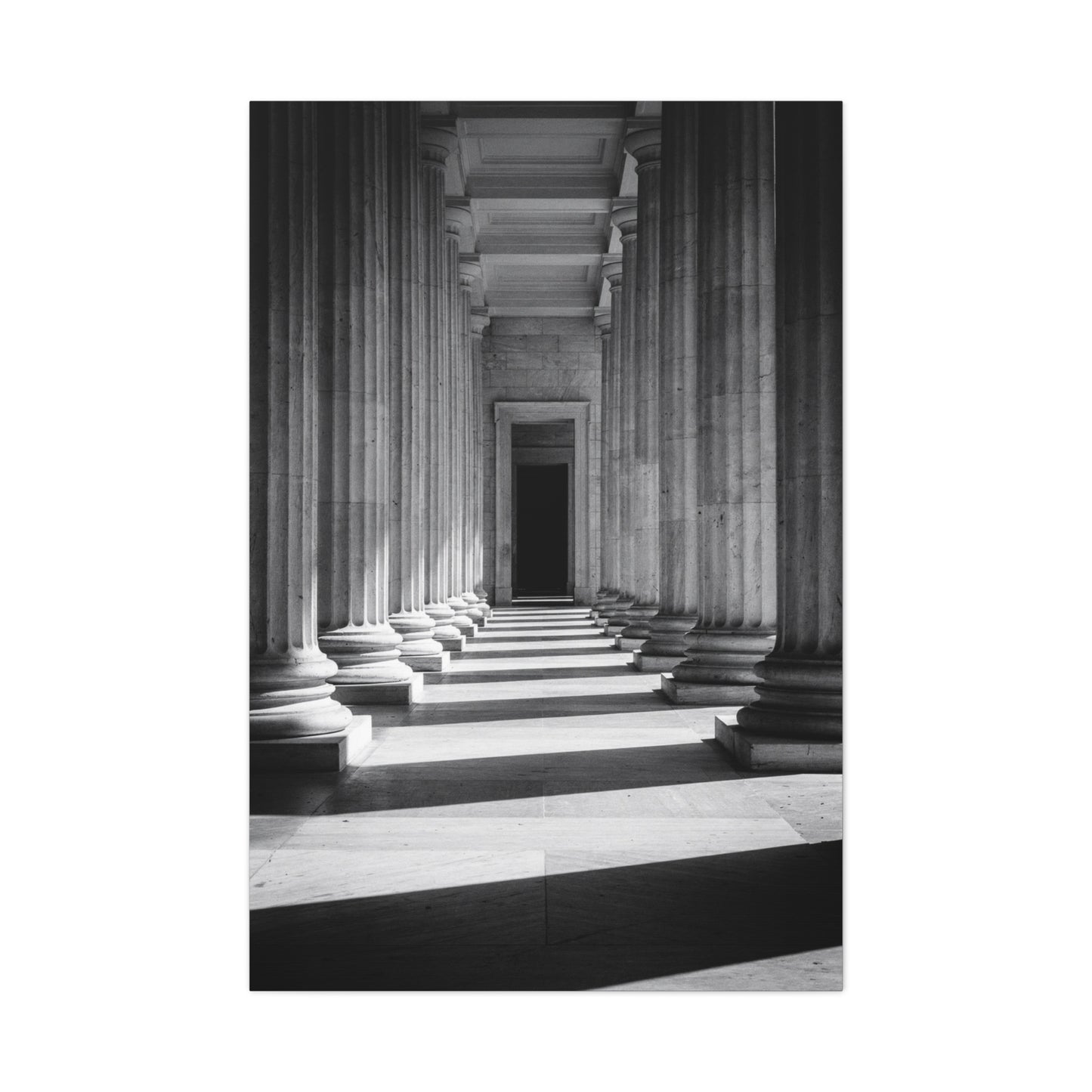 Black And White Classical Column Hallway Canvas Wall Decor - Architectural Art Print, Dramatic Light And Shadow, Minimalist Interior Accent - Living Room Decoration Office Display