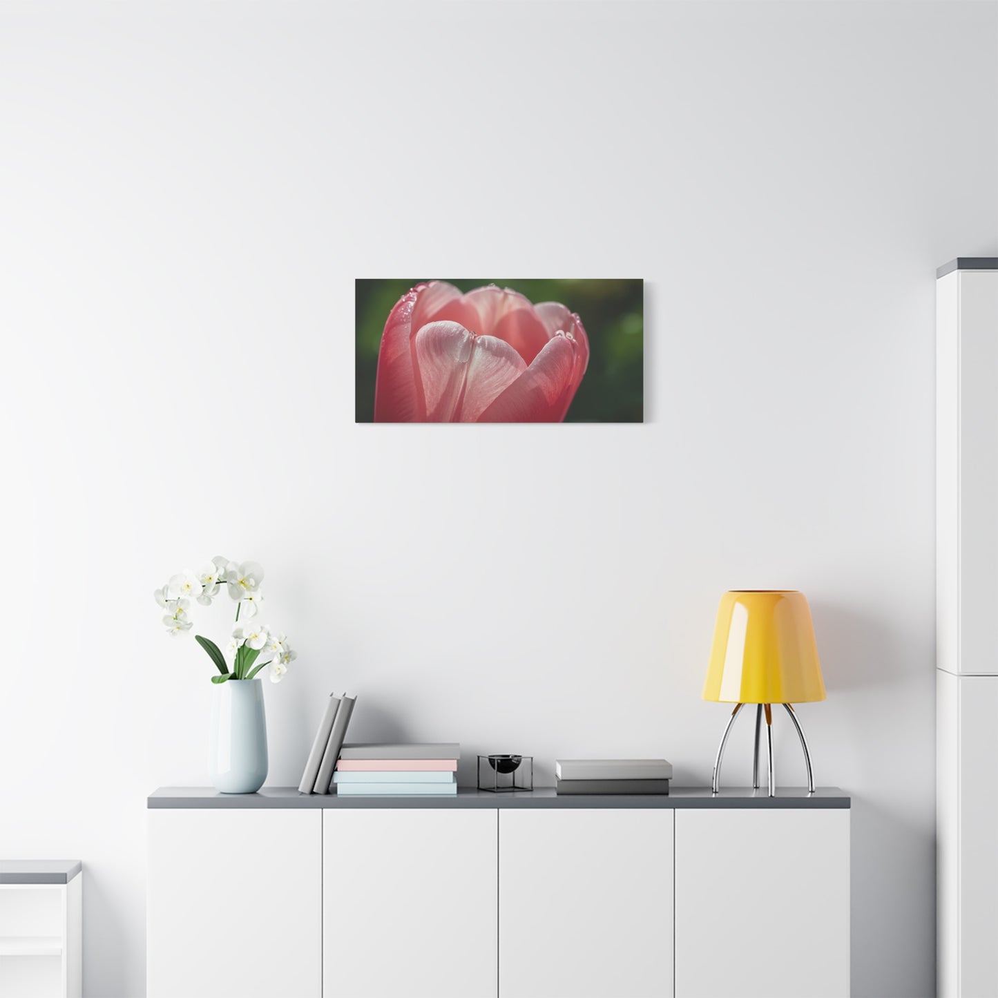 Pink Tulip Canvas Wall Art - Macro Floral Art Print, Dew Drop Petals - Matte Botanical Print - Contemporary Nature Style - Bedroom Wall Decor, Bathroom Home Accent - Bedroom Home Decoration