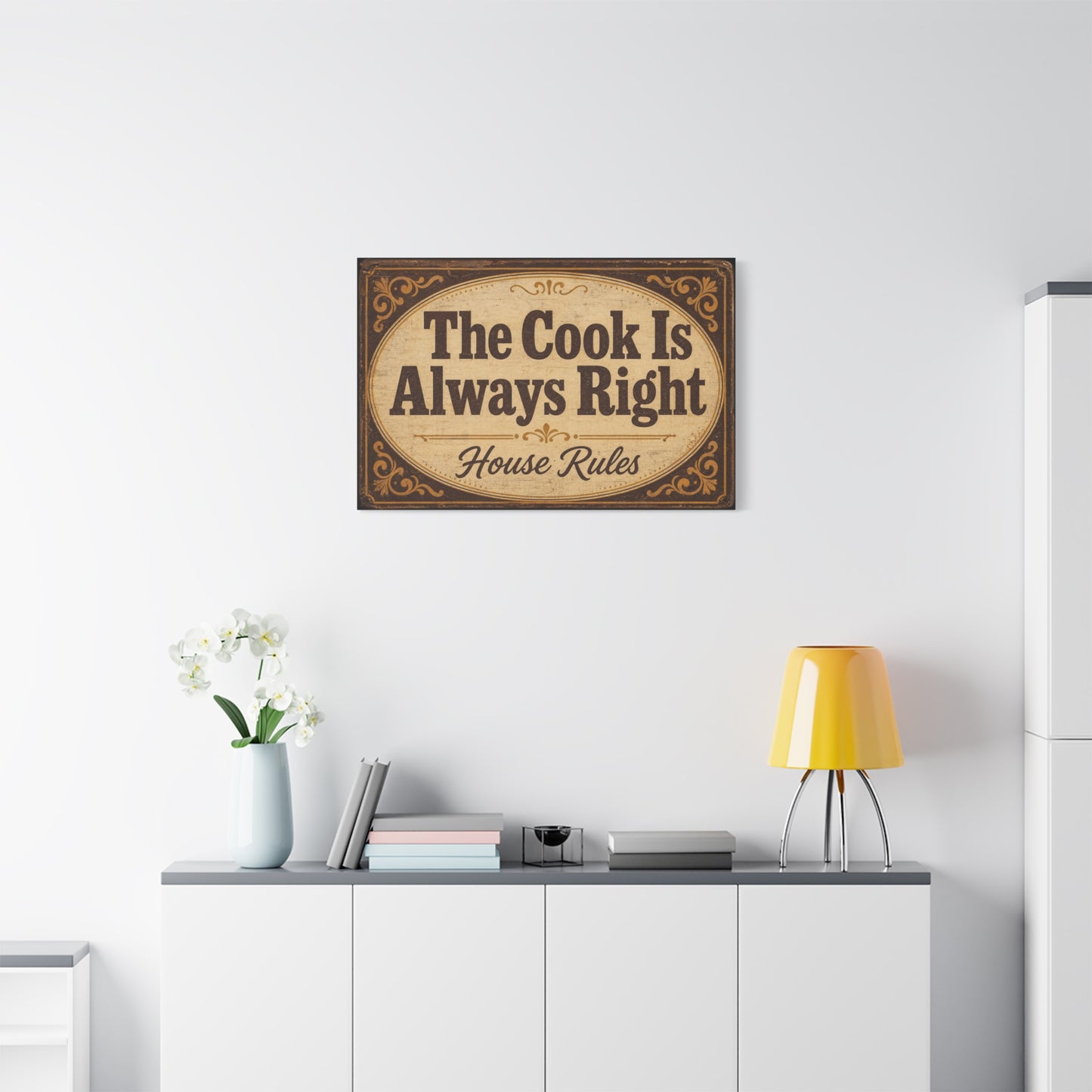 "The Cook Is Always Right" Canvas Wall Art - Vintage Kitchen Sign, House Rules Typography Print - Rustic Farmhouse Style, Dining Room Wall Decor, Kitchen Home Decoration - Bedroom Home Decoration