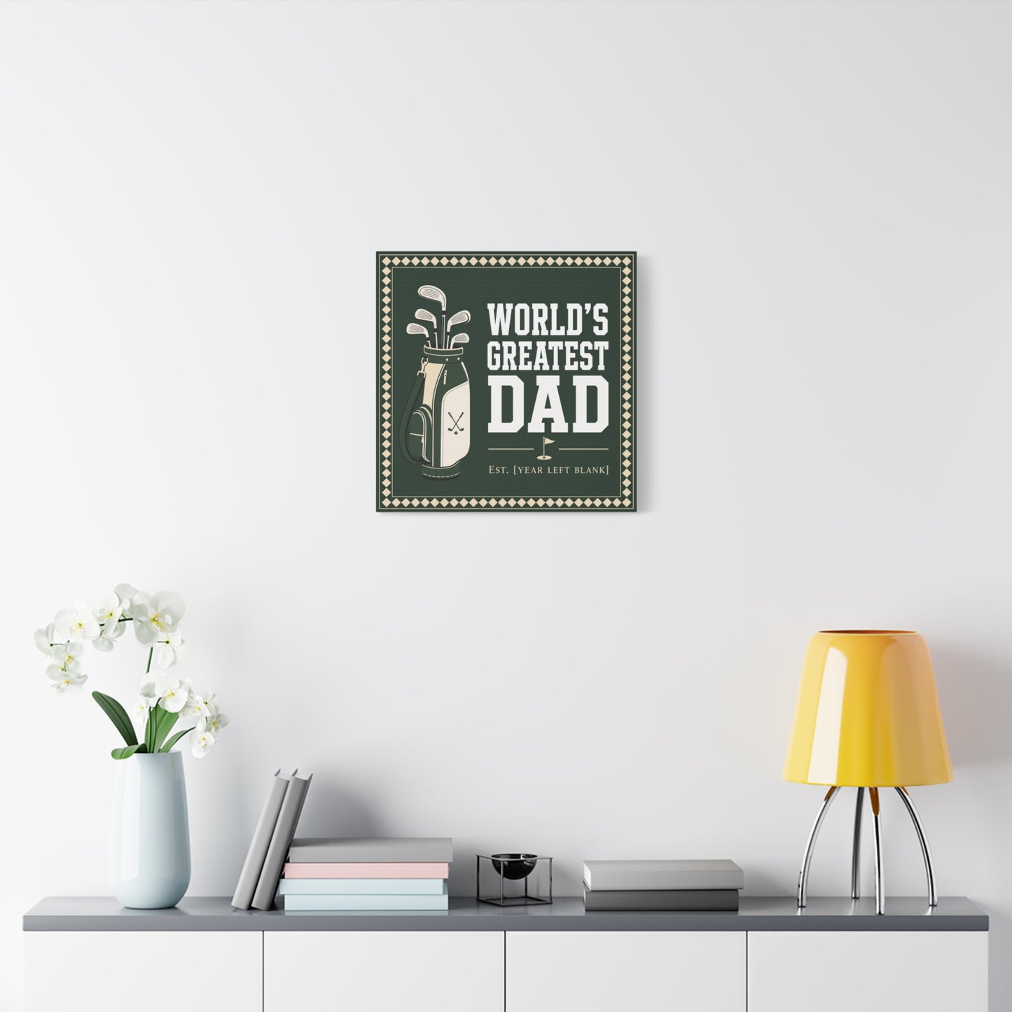 "World's Greatest Dad" Golf Canvas Wall Art - Personalized Father Quote Print, Green Vintage Sports Decor - Typography Illustration - Office Wall Decor - Ready to Hang - Bedroom Home Decoration