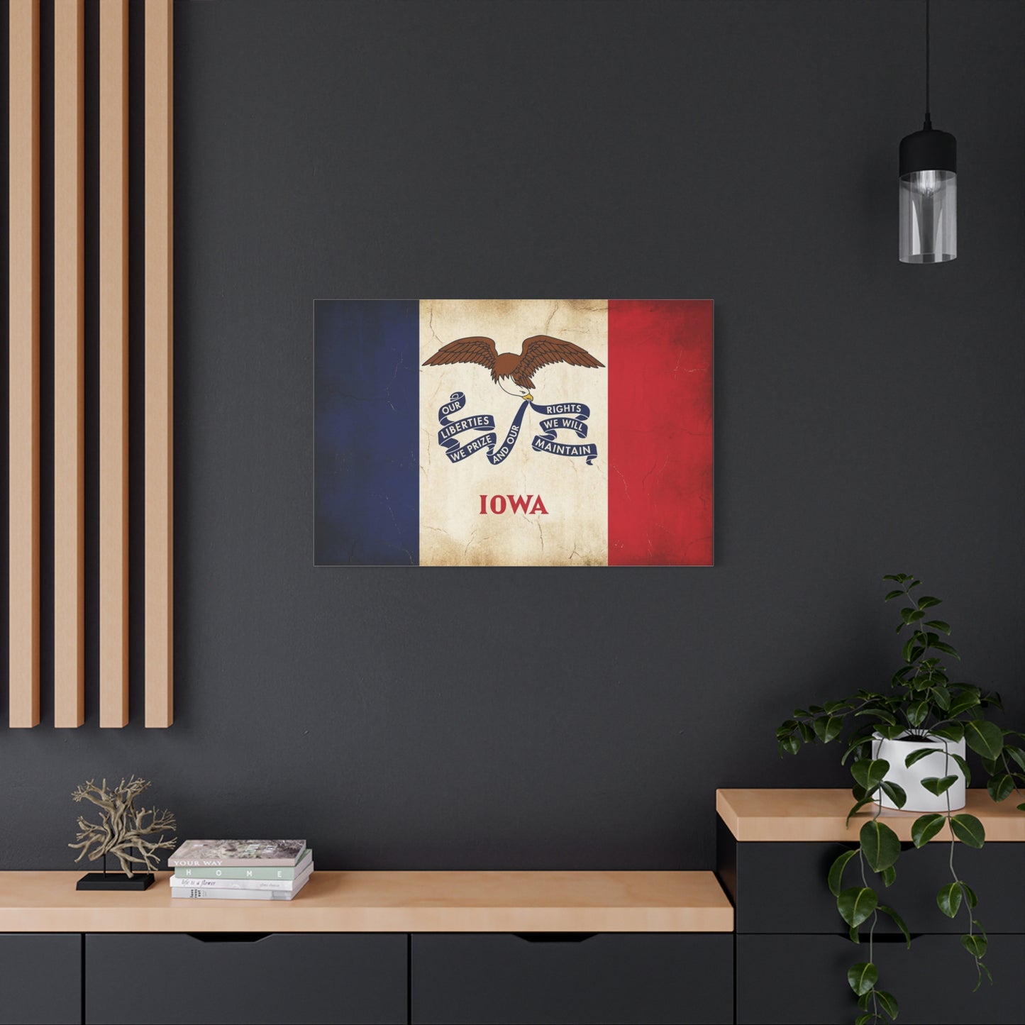 Iowa State Flag Canvas Wall Art - "Our Liberties We Prize And Our Rights We Will Maintain" Eagle Print - Vintage Patriotic Decor - Living Room Wall Decor, Office Art - Bedroom Home Decoration