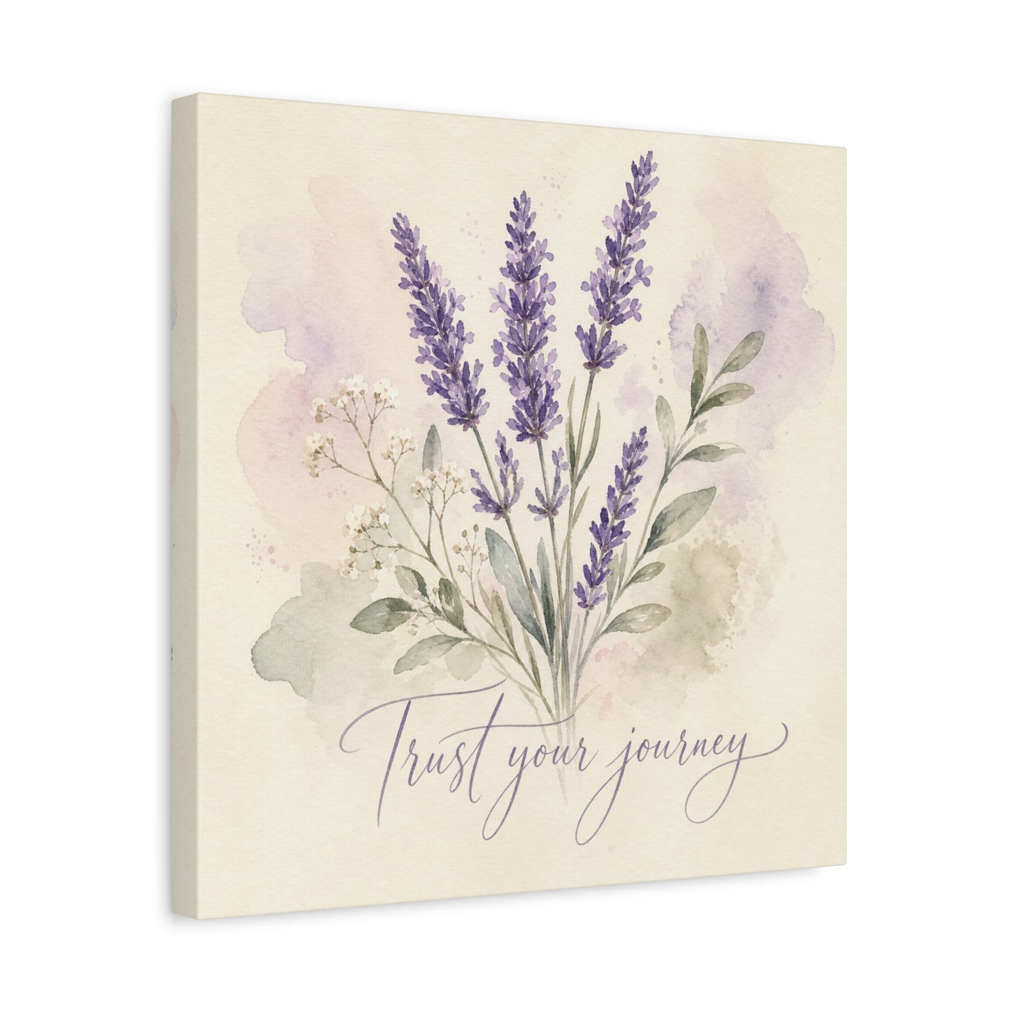 "Trust Your Journey" Lavender Canvas Wall Art - Watercolor Botanical Floral Decor - Soft Purple Sage Green Bouquet, Inspirational Bedroom Wall Decor, Farmhouse Office Home Decoration - Ready to Hang
