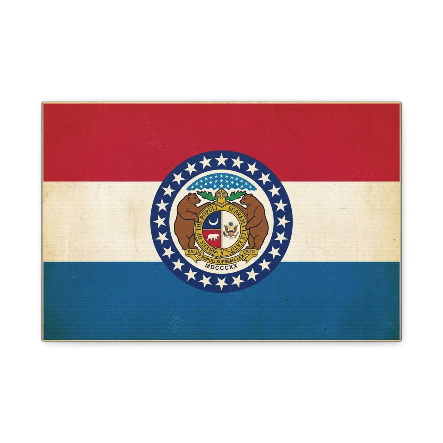 Missouri State Flag Canvas Wall Art - Vintage Red White Blue Bear Seal Print - Patriotic Americana Decor - Living Room Wall Decor, Office Art - Ready to Hang - Bedroom Home Decoration - Ready to Hang