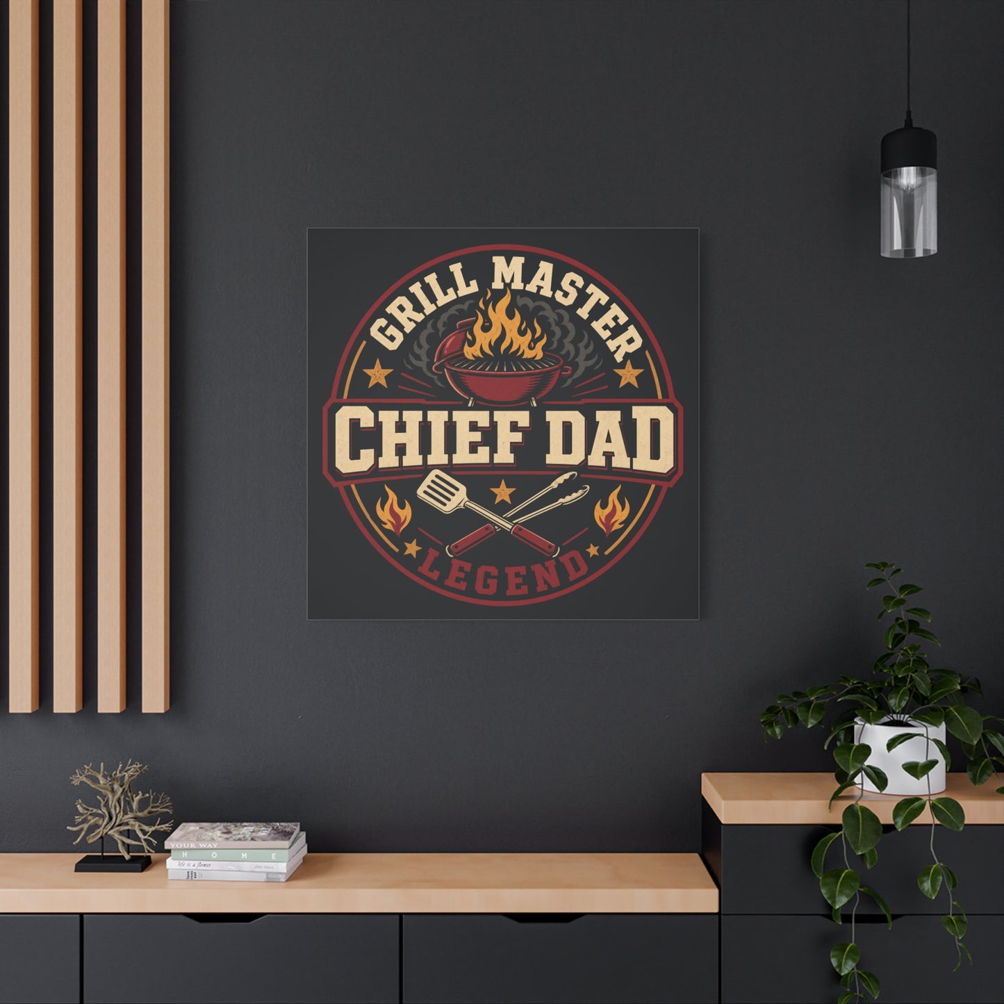 "Grill Master Chef Dad Legend" Canvas Wall Art - Vintage BBQ Typography Print, Rustic Kitchen Decor, Man Cave Wall Hanging, Retro Barbecue Poster Style Home Accent - Ready to Hang - Ready to Hang