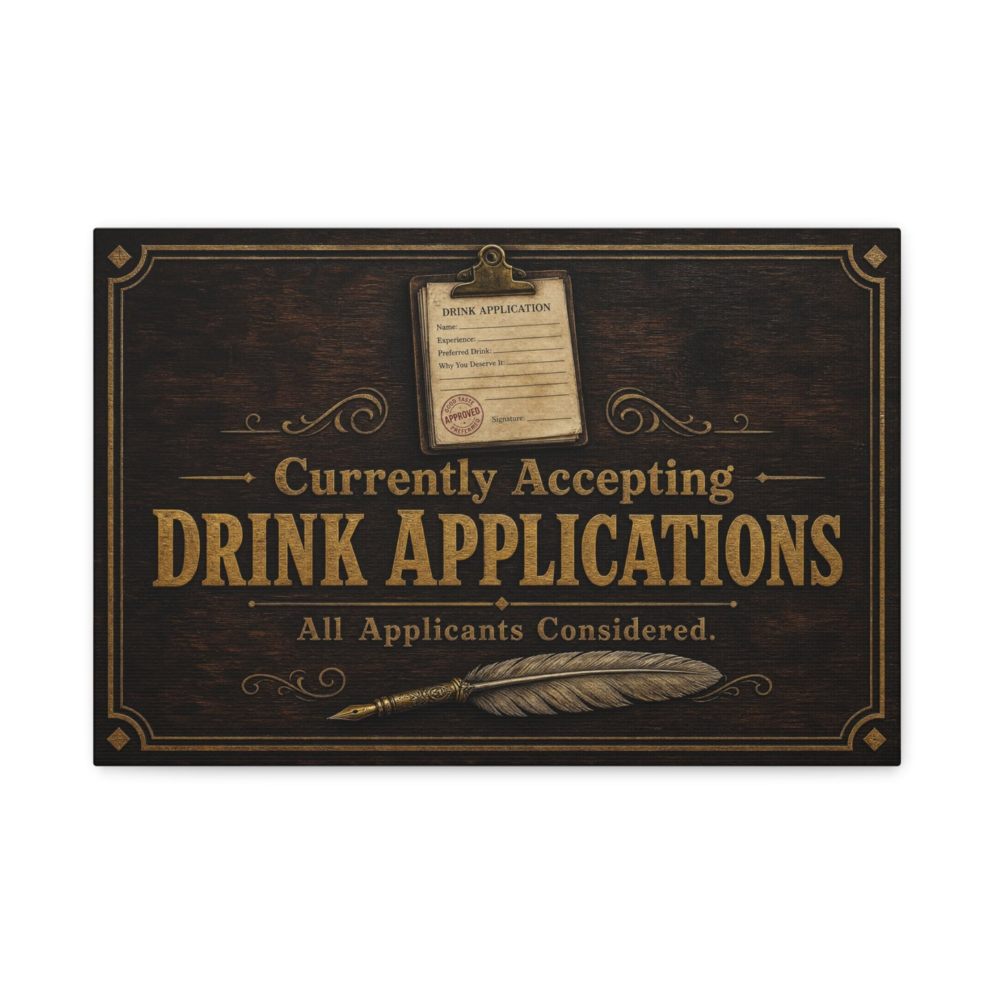 "Currently Accepting Drink Applications" Funny Canvas Wall Art - Vintage Bar Sign Quote, Rustic Brown Typography Decor - Humorous Pub Wall Hanging - Cocktail Lounge Decor - Speakeasy Style Sign