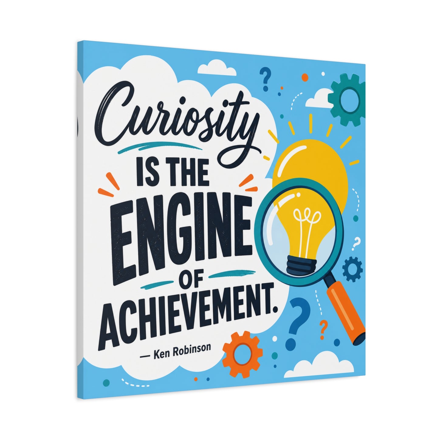 "Curiosity Is The Engine Of Achievement." Quote Canvas Wall Art - Classroom Inspirational Decor, Light Bulb Learning Poster, Teacher Office Wall Hanging, Kids Study Room Decoration - Ready to Hang