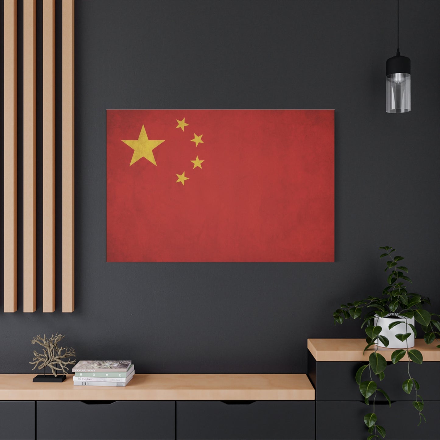 China Flag Canvas Wall Art - Red And Yellow Five Star National Banner Print - Vintage Patriotic Style, Living Room Wall Decor, Bedroom Home Decoration, Office Art Accent - Bedroom Home Decoration