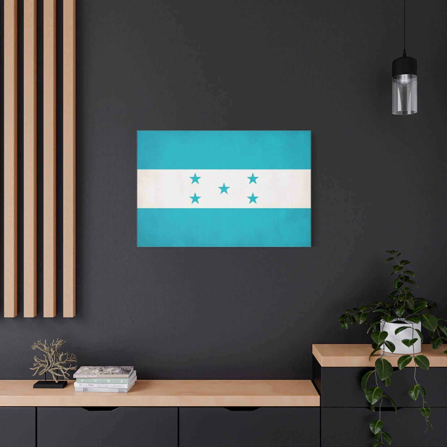 Honduras Flag Canvas Wall Art - Blue And White Five Star National Print - Minimalist Patriotic Decor - Cotton Canvas Style - Living Room Wall Decor, Office Art Accent - Bedroom Home Decoration