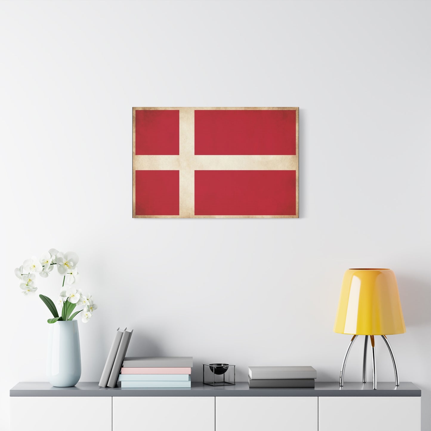 Denmark Flag Canvas Wall Art - Danish Flag Print, Vintage Nordic Decor - Minimalist Red And White Artwork - Living Room Wall Decor, Office Accent - Bedroom Home Decoration - Bedroom Home Decoration