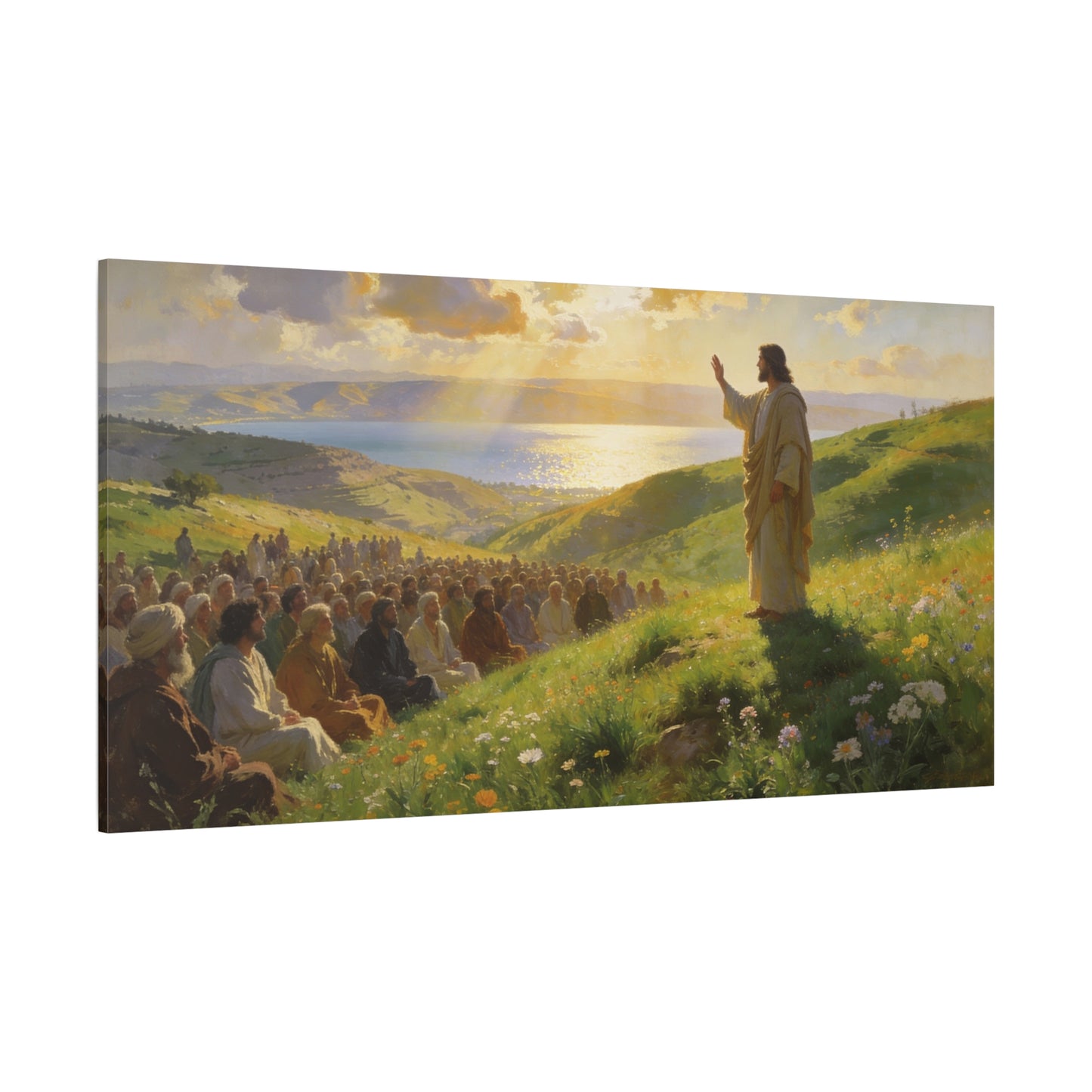 Jesus Christ Sermon On The Mount Canvas Wall Art - Religious Landscape Painting, Christian Home Decor, Matte Finish Canvas Print, Living Room Wall Decor, Bedroom Decoration - Bedroom Home Decoration