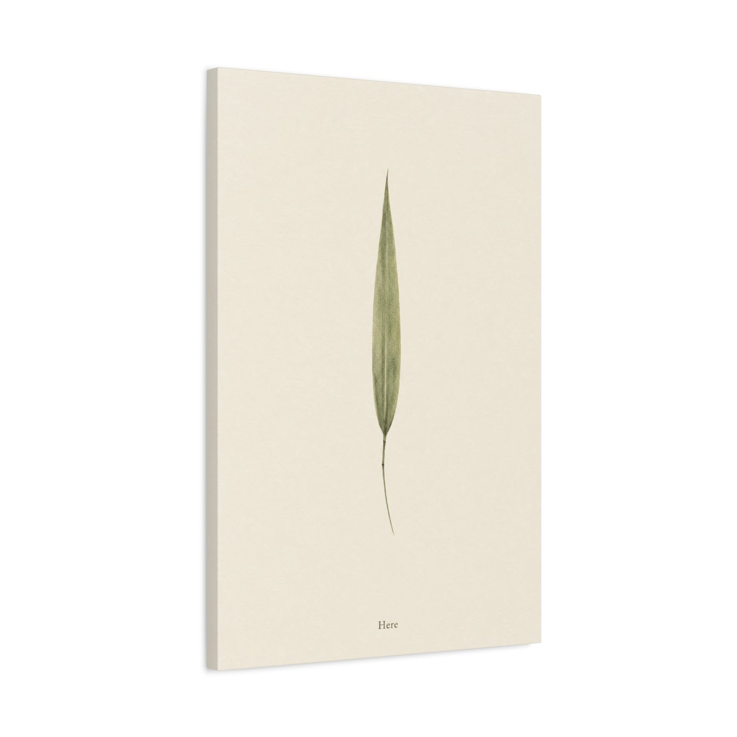 "Here" Minimalist Botanical Canvas Wall Art - Single Green Leaf Print, Neutral Contemporary Nature Decor - Cotton Art Print For Bedroom Living Room, Japandi Home Decoration - Living Room Wall Decor