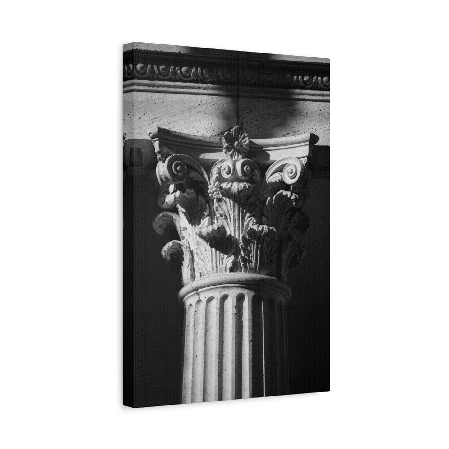 Black And White Corinthian Column Canvas Wall Art - Architectural Art Print, Dramatic Light, Matte Cotton Decor - Modern Minimalist Living Room Wall Decor, Office Art - Bedroom Home Decoration