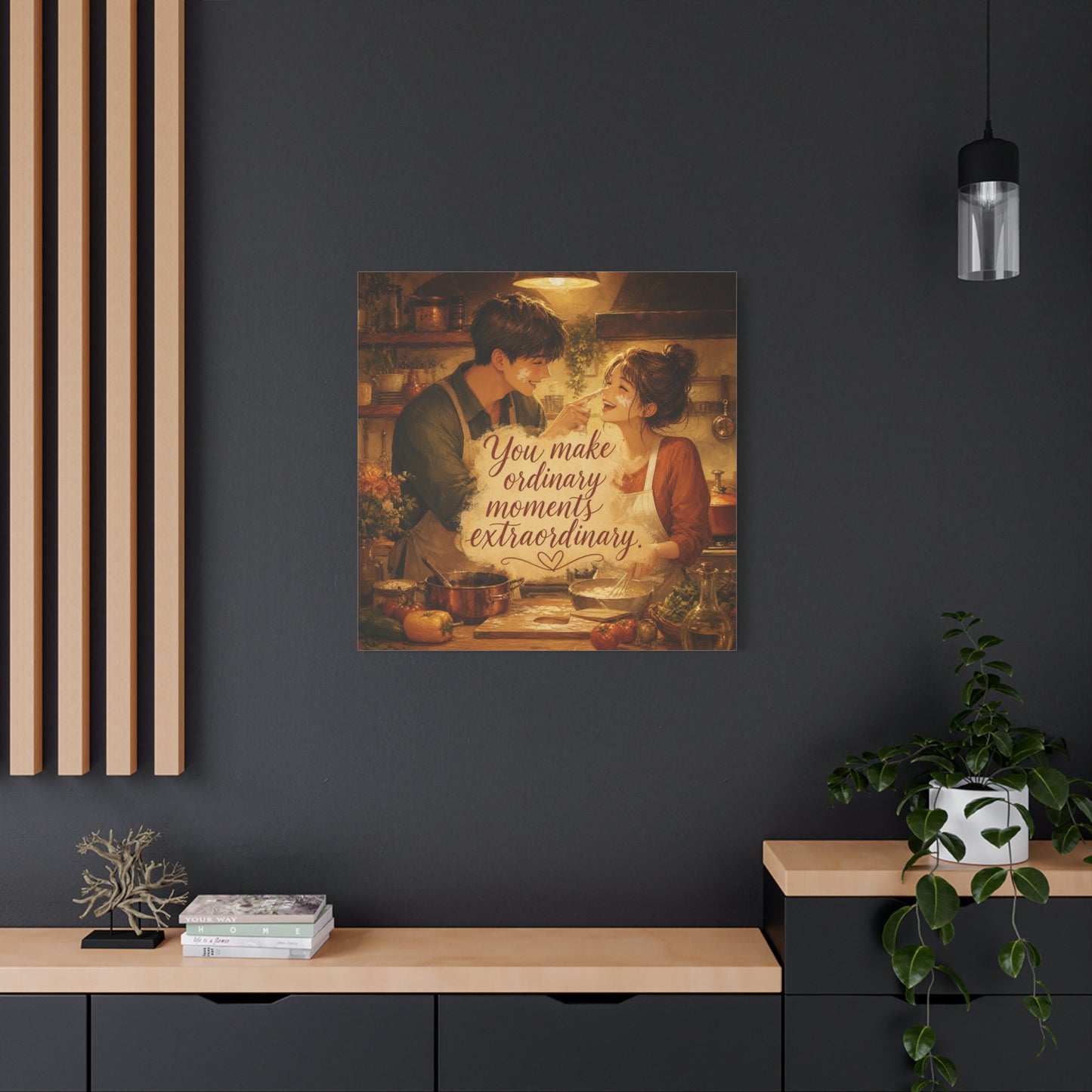 "You Make Ordinary Moments Extraordinary" Couple Canvas Wall Art - Romantic Kitchen Scene, Warm Vintage Illustration Print - Cozy Living Room Decor, Farmhouse Home Accent - Living Room Wall Decor