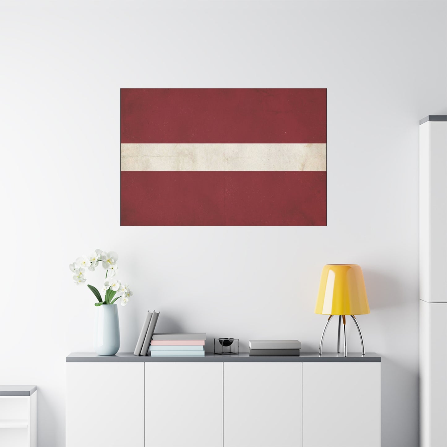Latvia Flag Canvas Wall Art - Vintage Red White Horizontal Stripe Print, Distressed Patriotic Artwork - Minimalist Traditional Style - Living Room Wall Decor Bedroom Home Decoration - Ready to Hang