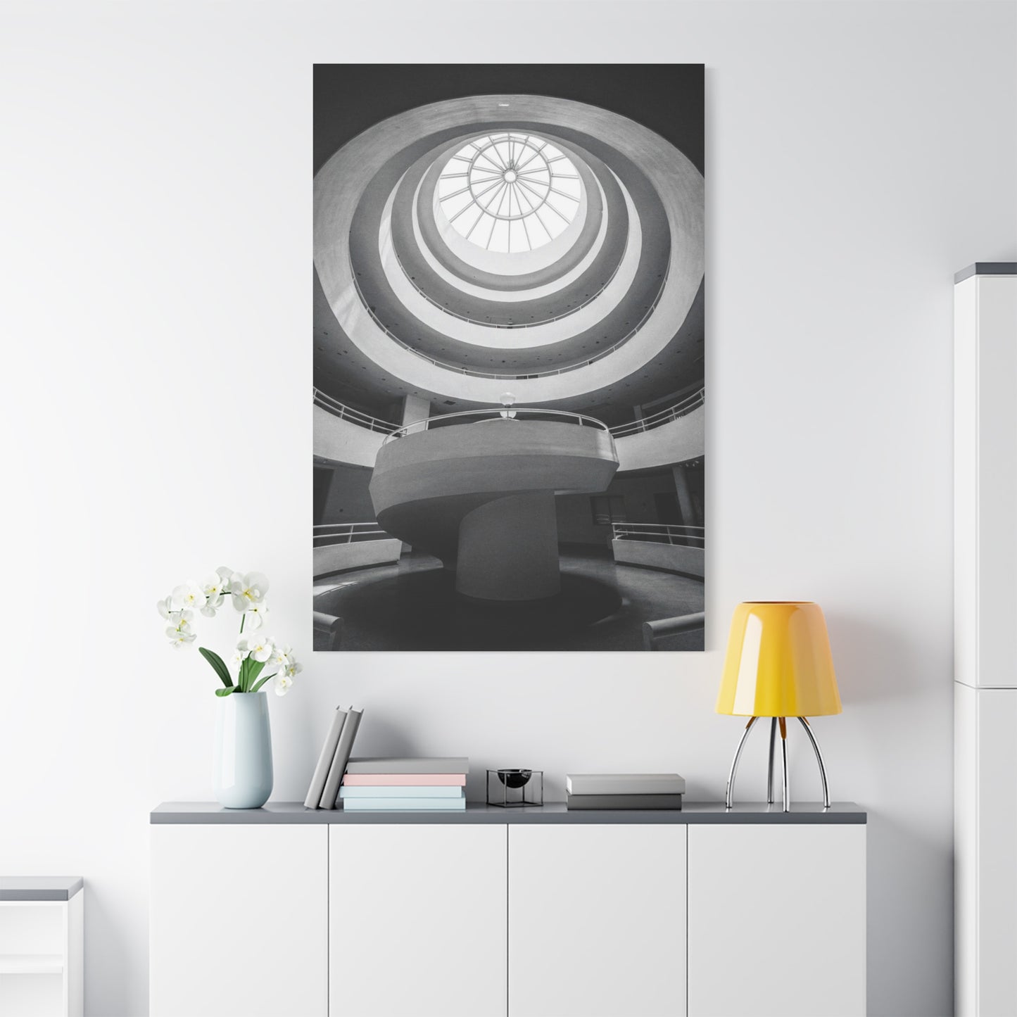 Black And White Spiral Rotunda Canvas Wall Art - Architectural Art Print, Modern Minimalist Interior Decor - Matte Cotton Artwork - Living Room Office Wall Decor - Bedroom Home Decoration