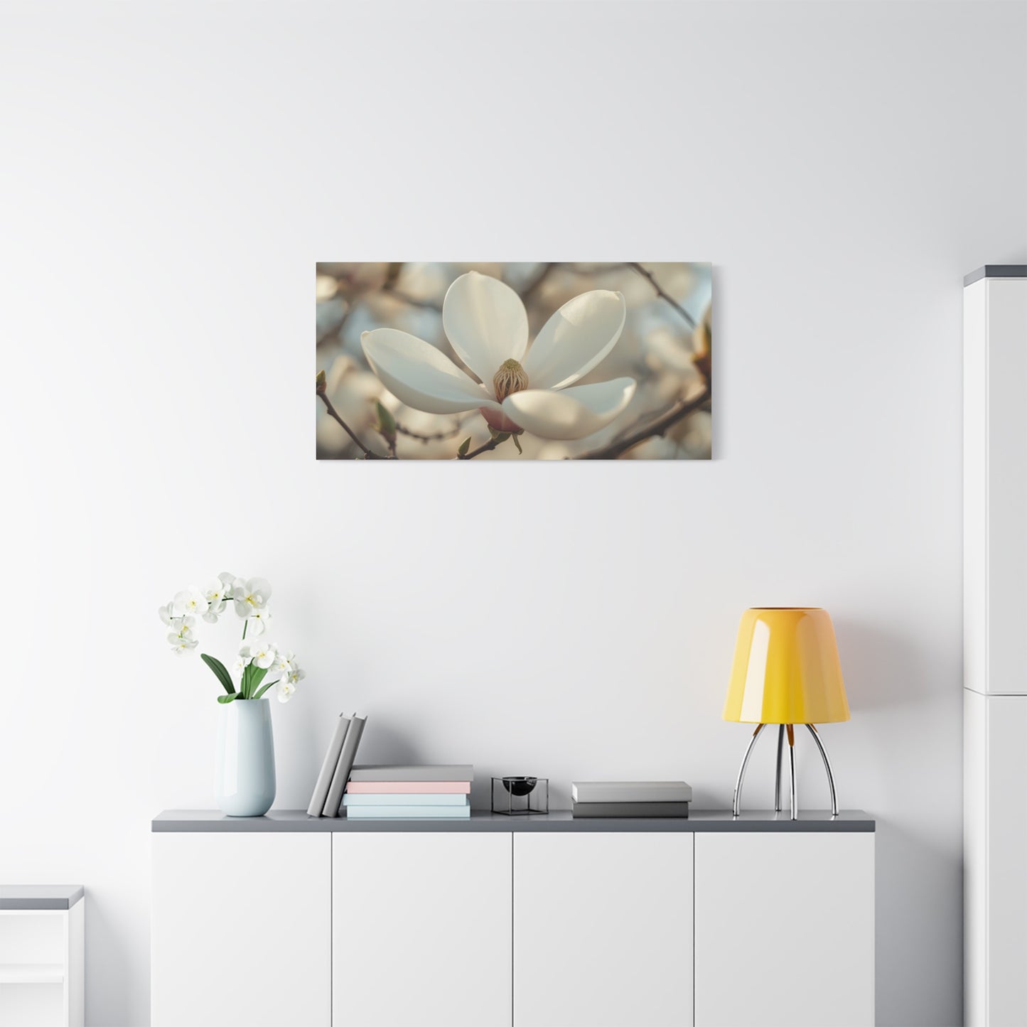 White Magnolia Flower Canvas Wall Art - Soft Botanical Art Print, Cotton Canvas Print - Traditional Style, Bedroom Wall Decor, Living Room Home Decoration, Office Art Accent - Modern Farmhouse Style