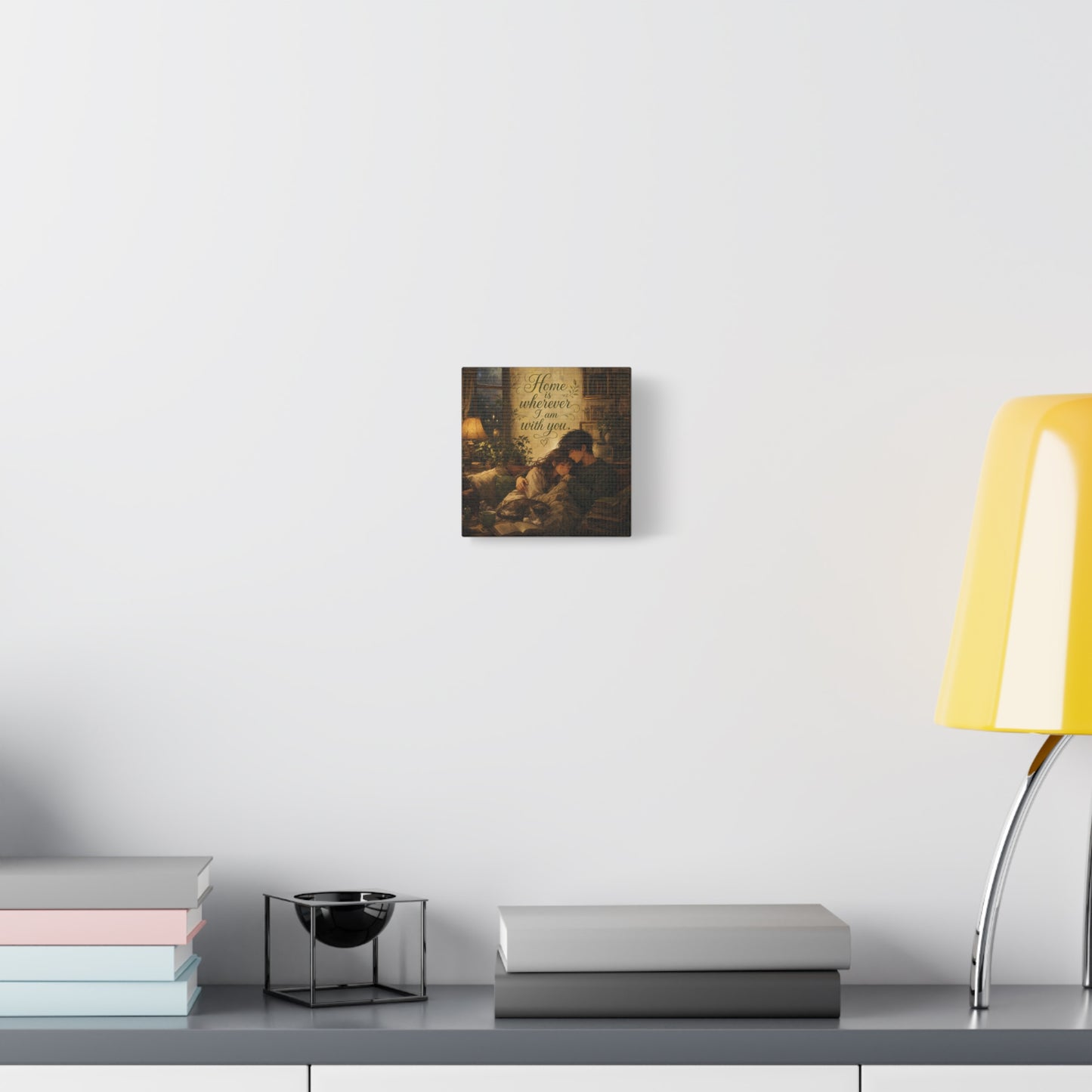 "Home Is Wherever I Am With You." Couple Canvas Wall Art - Romantic Cozy Reading Nook Quote Print - Vintage Warm Lamplight Style - Living Room Wall Decor, Bedroom Home Decoration - Ready to Hang