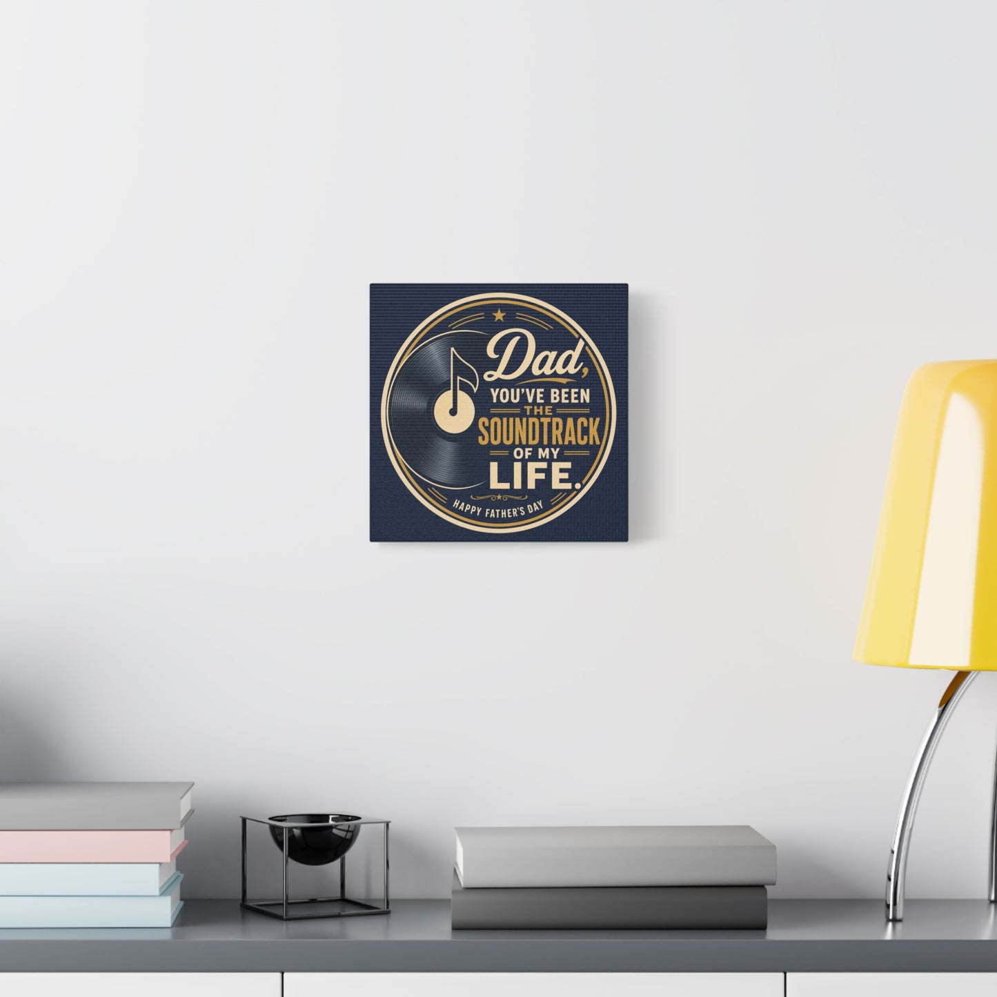 "Dad" - Vinyl Record Music Quote Print - Navy Gold Typography Style - Living Room Wall Decor - Ready to Hang
