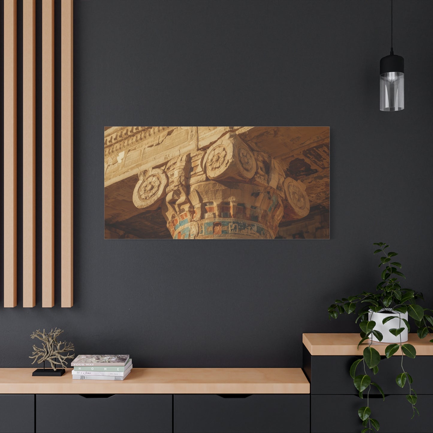 Ancient Egyptian Temple Column Canvas Wall Art - Architectural Art Print, Sandstone Carved Capital, Warm Desert Tones, Traditional Style - Living Room Wall Decor - Bedroom Home Decoration