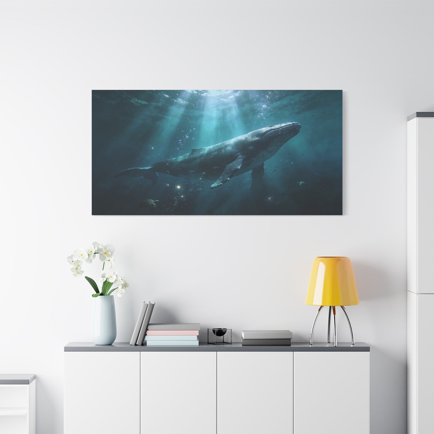 Humpback Whale Canvas Wall Art - Underwater Ocean Scene, Blue Marine Wildlife Decor - Matte Cotton Art Print, Contemporary Coastal Style - Living Room Wall Decor, Bedroom Accent - Ready to Hang