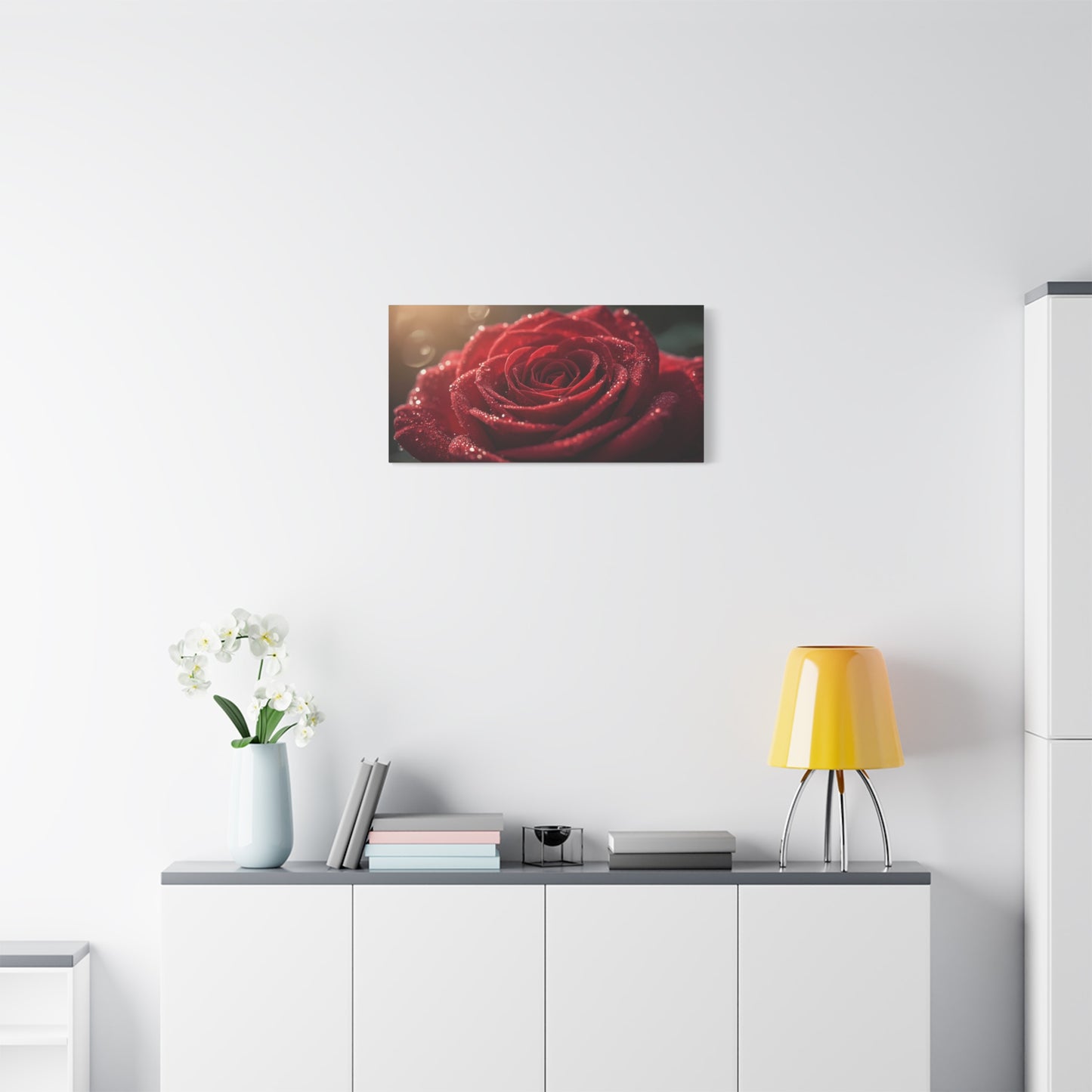 Red Rose Canvas Wall Art - Dew Kissed Floral Macro Art Print, Romantic Botanical Home Decor, Matte Finish Canvas, Bedroom Wall Accent, Living Room Decoration - Bedroom Home Decoration