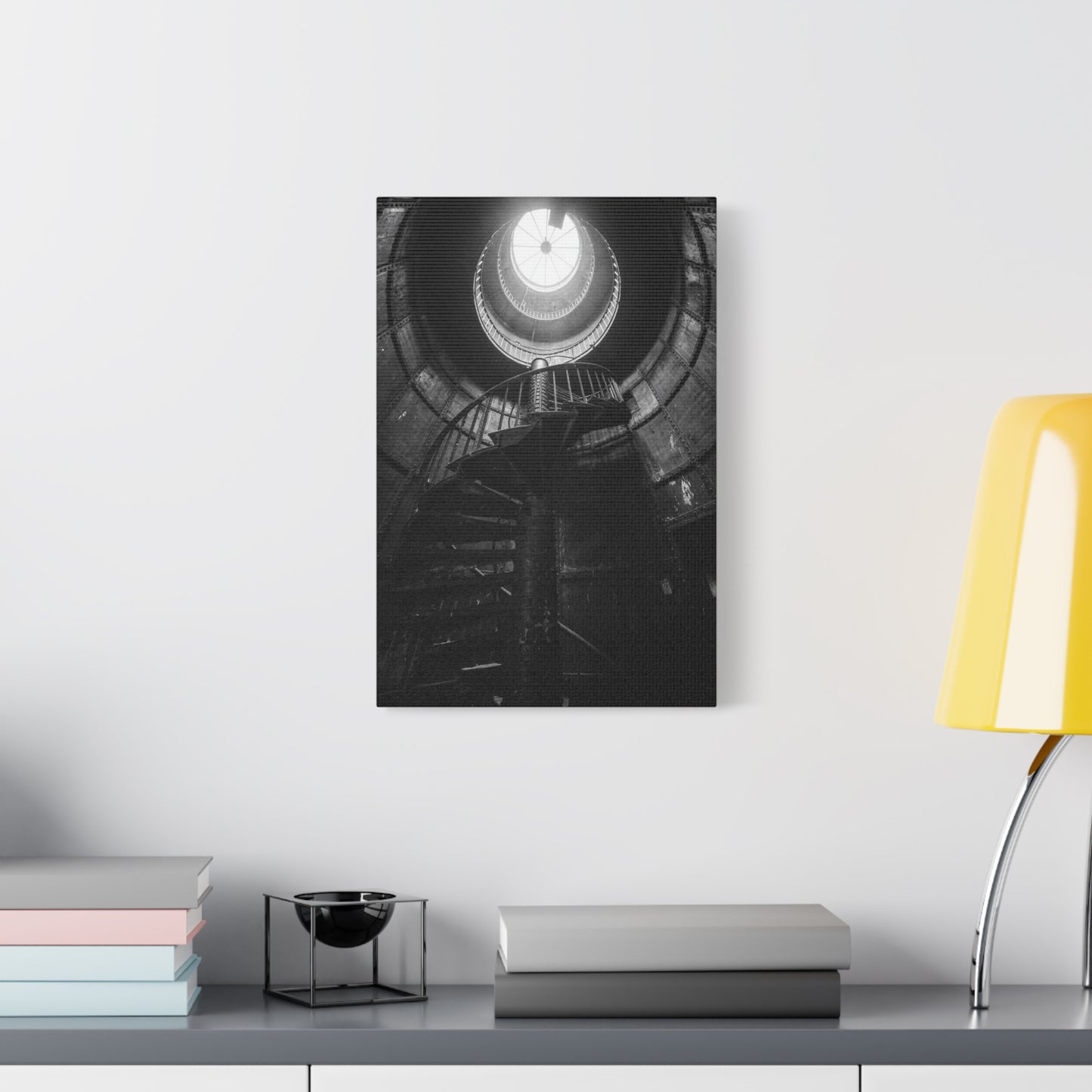 Black And White Spiral Staircase Canvas Wall Art - Architectural Art Print, Industrial Contemporary Style, Moody Home Decor, Home Office Wall Art, Living Room Accent - Modern Farmhouse Style