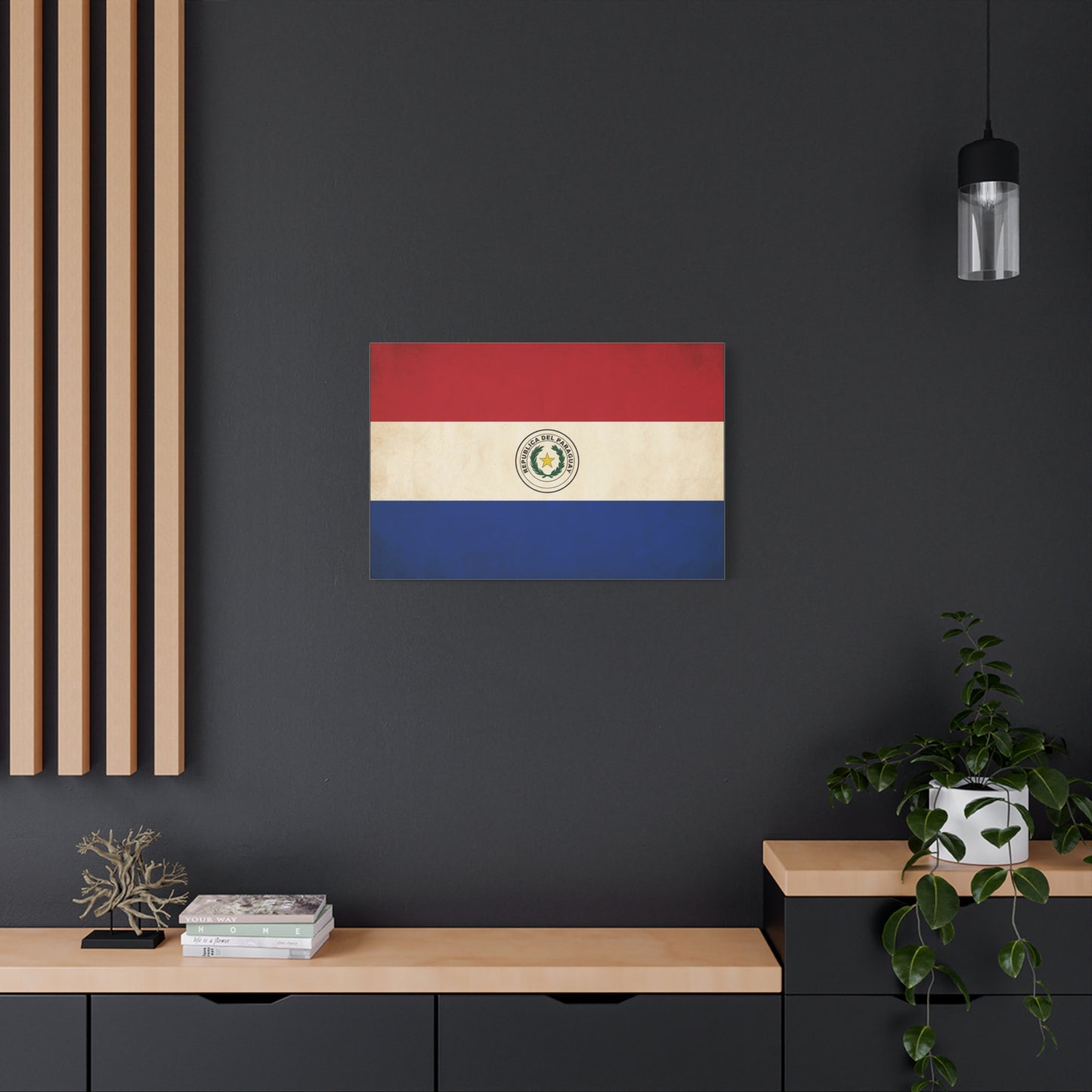"Republica Del Paraguay" Paraguay Flag Canvas Wall Art - Vintage National Flag Print, Patriotic Heritage Decor - Matte Cotton Artwork - Living Room Home Decoration, Office Accent - Office Wall Art