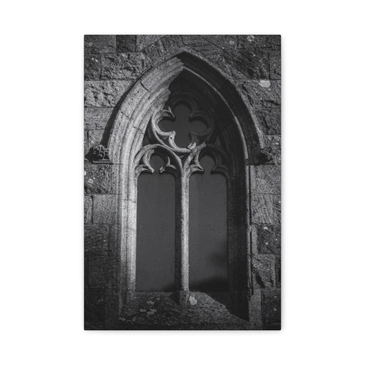 Gothic Church Window Canvas Wall Art - Black And White Stone Arch Architectural Print - Vintage Cathedral Style - Moody Living Room Wall Decor, Office Art Accent - Bedroom Home Decoration