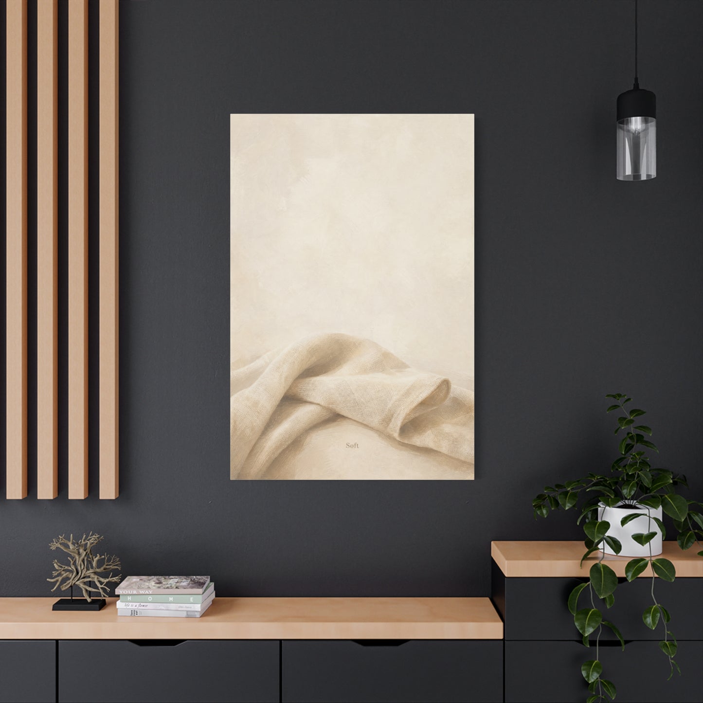 "Soft" Neutral Fabric Canvas Wall Art - Beige Linen Drapery Print, Minimalist Contemporary Decor - Cotton Art Print For Bedroom Living Room, Japandi Wall Decor Home Decoration - Modern Farmhouse Style