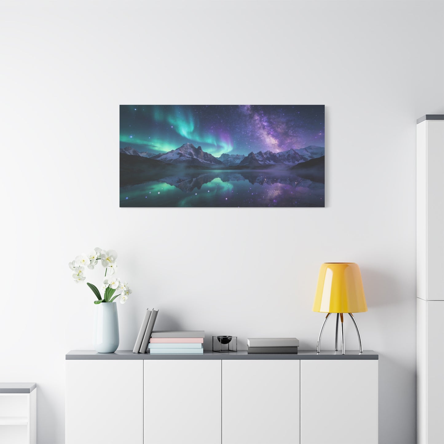 Aurora Borealis Mountain Lake Canvas Wall Art - Starry Night Sky Landscape Print, Milky Way Reflection, Contemporary Nature Decor - Living Room Wall Decor, Bedroom Home Decoration - Ready to Hang
