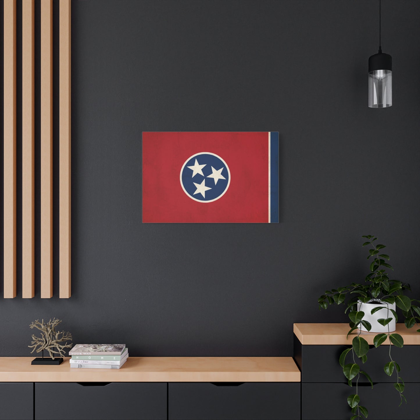 Tennessee State Flag Canvas Wall Art - Vintage Red Blue Tri Star Print - Patriotic Rustic Decor - Living Room Wall Decor, Office Accent - Bedroom Home Decoration - Bedroom Home Decoration