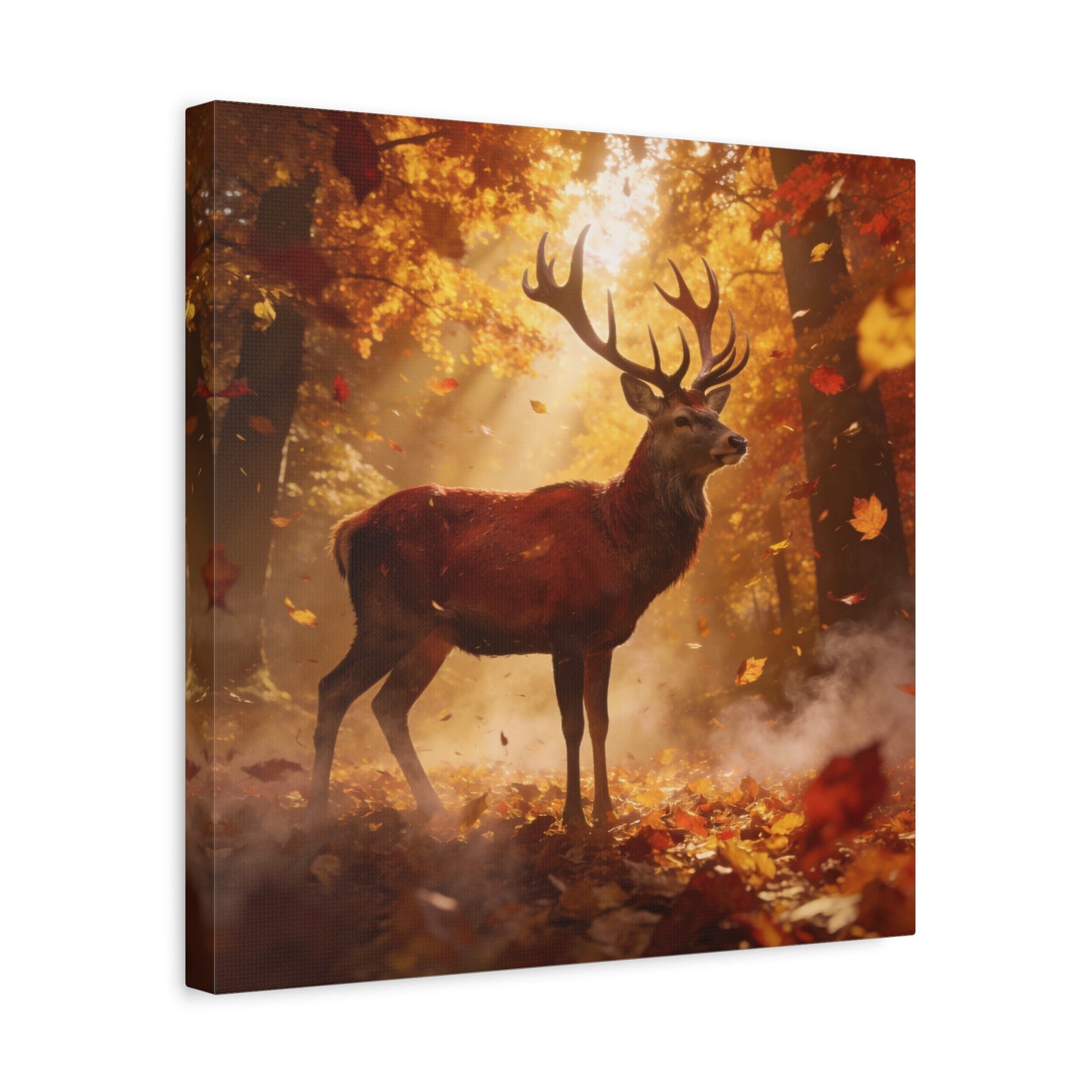 Red Stag Canvas Wall Art - Autumn Forest Deer Wildlife Print, Golden Sunbeams, Rustic Woodland Decor, Matte Finish Canvas Print, Living Room Wall Decor, Bedroom Home Decoration - Cozy Reading Nook Art