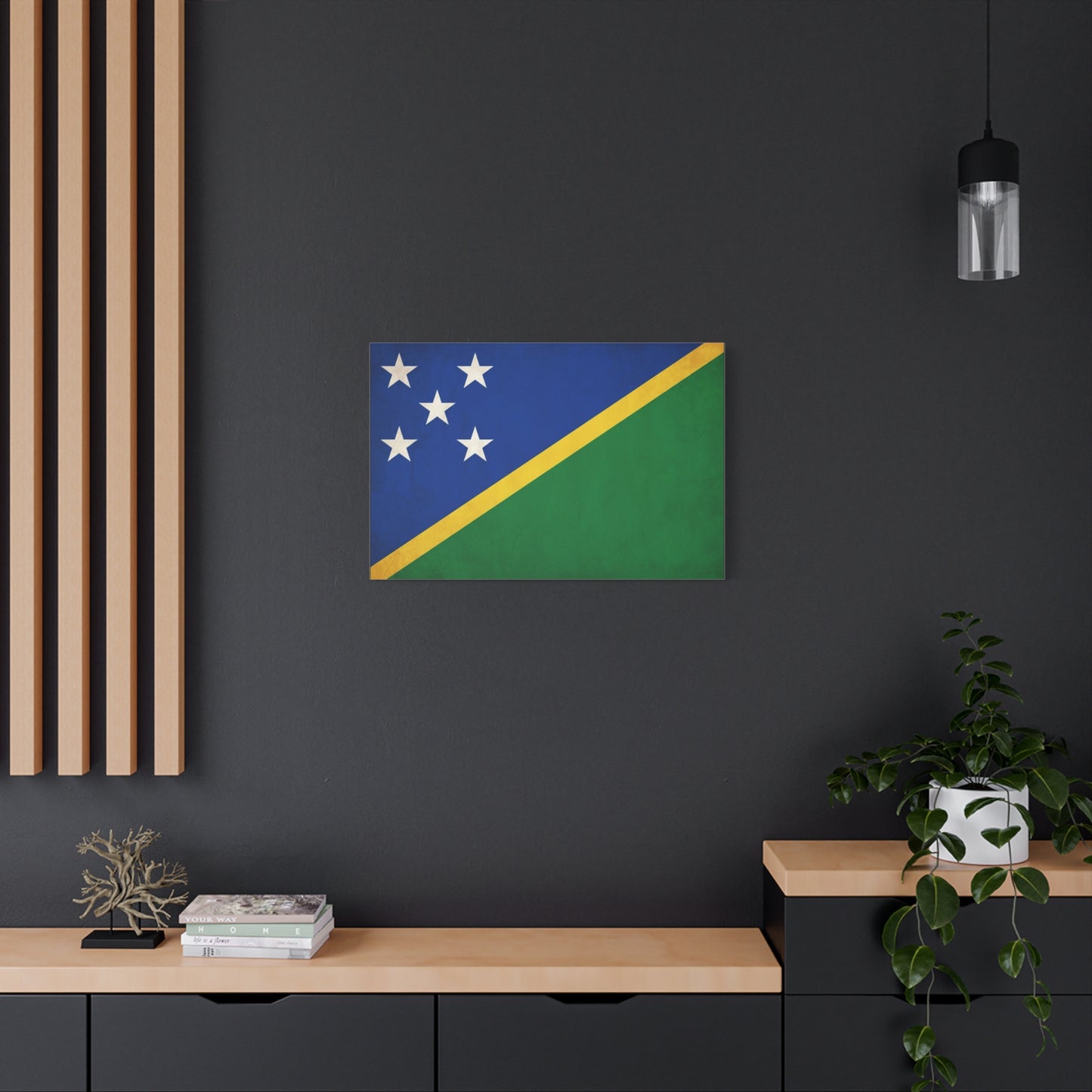 Solomon Islands Flag Canvas Wall Art - Blue Green Yellow National Banner Print - Tropical Island Pride Decor, Cultural Heritage Artwork, Living Room Wall Decor - Ready to Hang - Modern Farmhouse Style