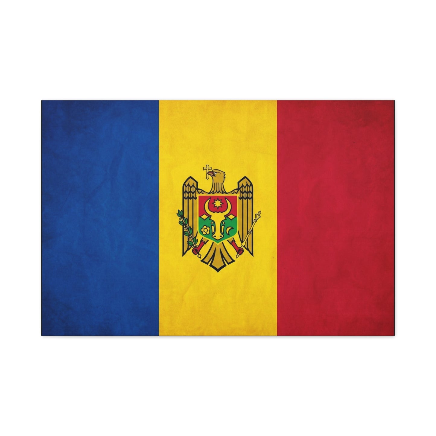 Moldova Flag Canvas Wall Art - Blue Yellow Red Tricolor With Coat Of Arms - Patriotic Heritage Print - Traditional Style - Living Room Wall Decor - Bedroom Home Decoration - Bedroom Home Decoration