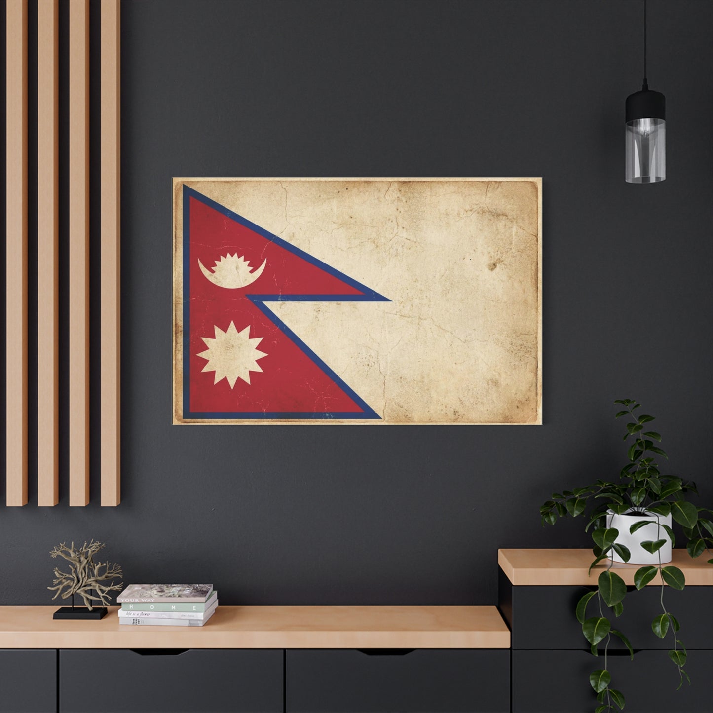 Nepal Flag Canvas Wall Art - Vintage Nepalese Banner Print, Rustic Patriotic Decor - Distressed Parchment Look, Traditional Style - Living Room Wall Decor - Bedroom Home Decoration - Ready to Hang