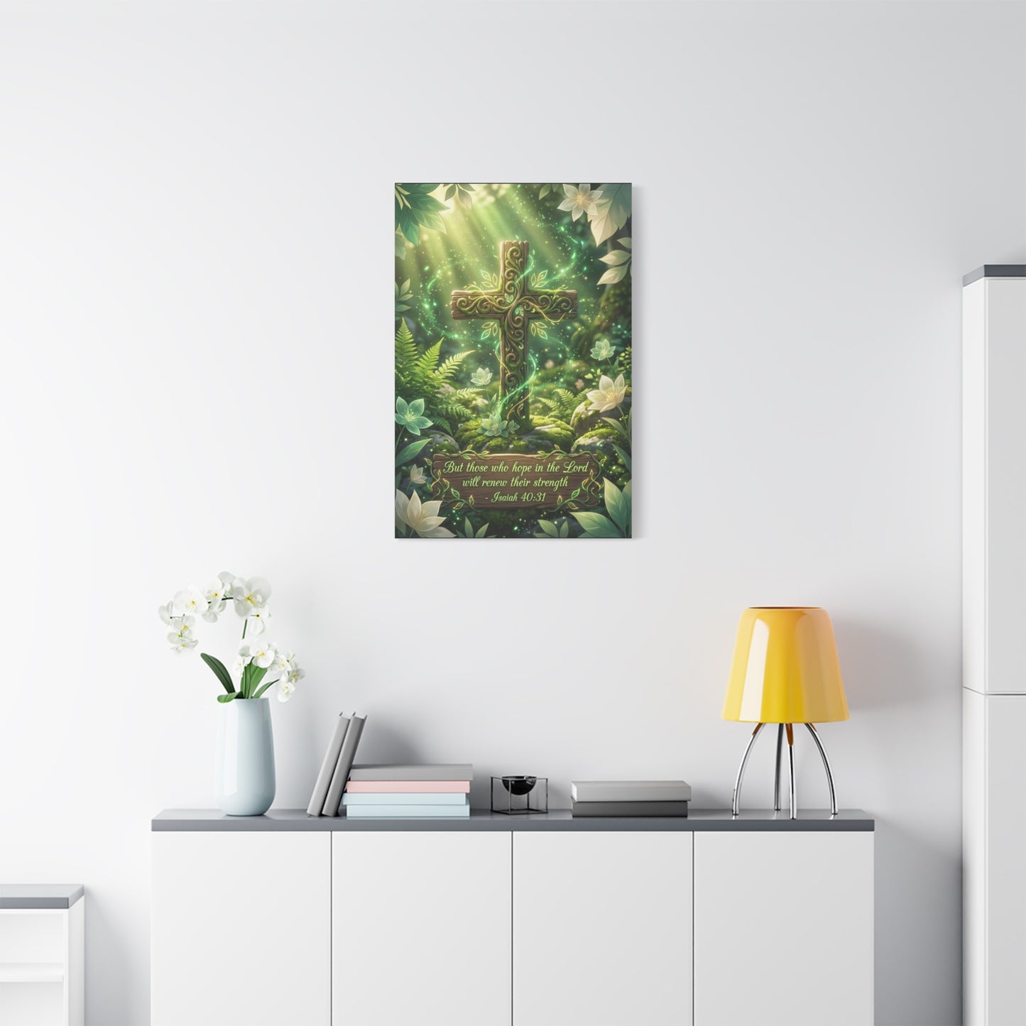 "But Those Who Hope In The Lord Will Renew Their Strength - Isaiah 40:31" Cross Canvas Wall Art - Woodland Scripture Decor, Christian Wall Hanging, Bedroom Living Room Accent - Bedroom Home Decoration