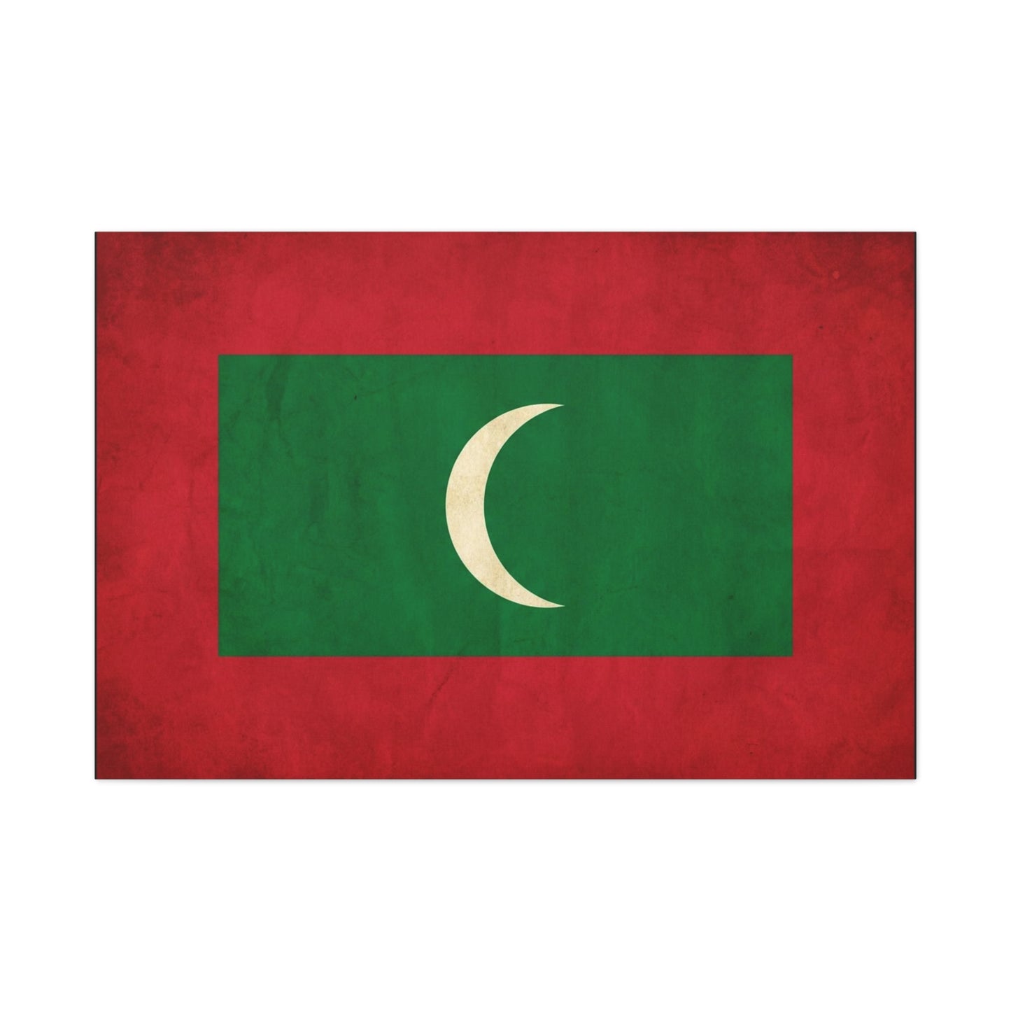 Maldives Flag Canvas Wall Art - Vintage National Banner Print, Red Green White Crescent - Patriotic Typography Style - Living Room Wall Decor, Bedroom Home Decoration - Bedroom Home Decoration