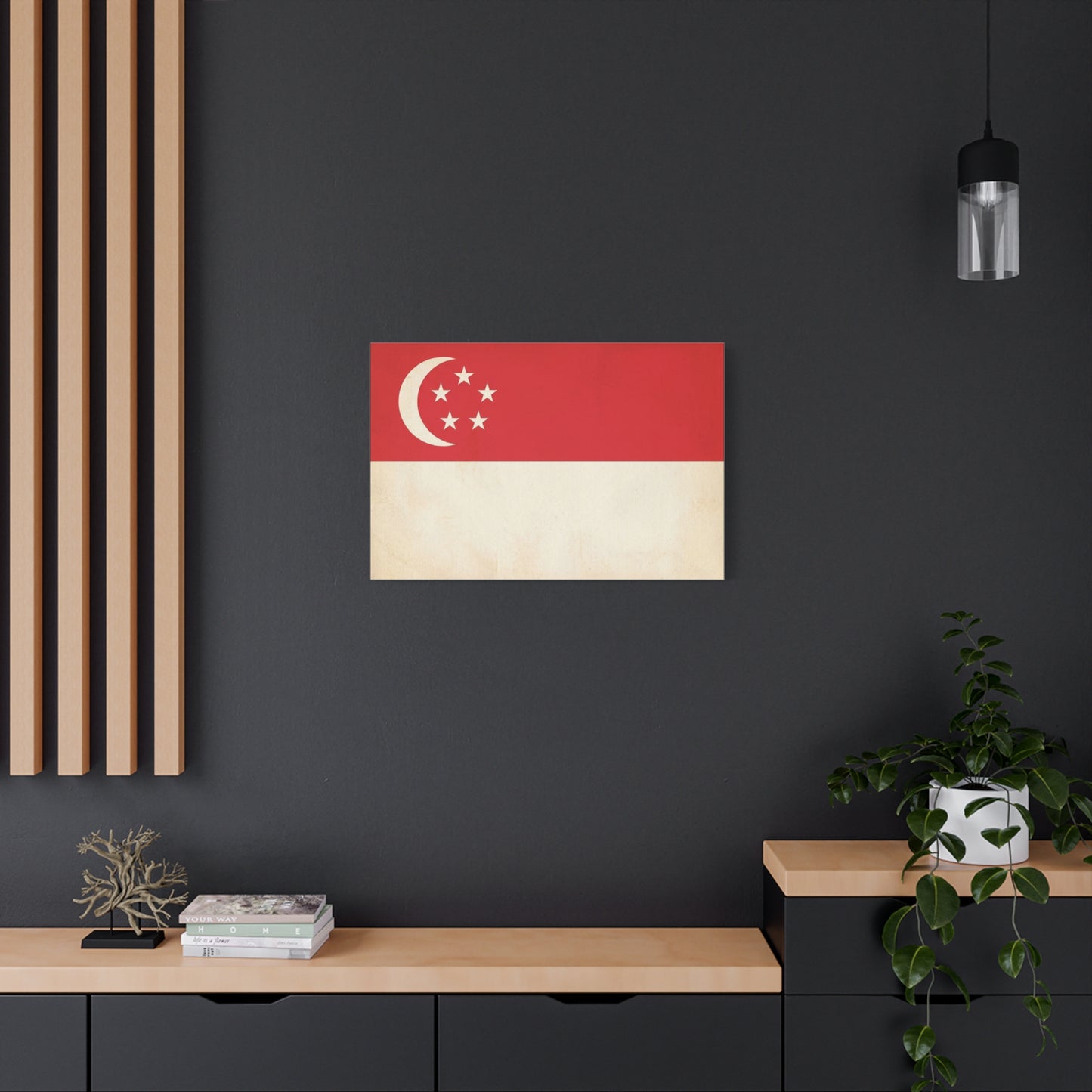 Singapore Flag Canvas Wall Art - Vintage Crescent And Five Stars National Print - Red And White Heritage Decor - Living Room Wall Decor, Office Art - Bedroom Home Decoration - Bedroom Home Decoration