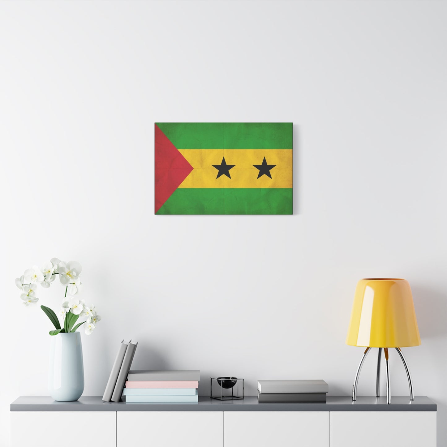 Sao Tome And Principe Flag Canvas Wall Art - National Pride Decor, Vintage Country Banner Print - Green Yellow Red Two Star Design - Living Room Wall Decor - Bedroom Home Decoration - Ready to Hang