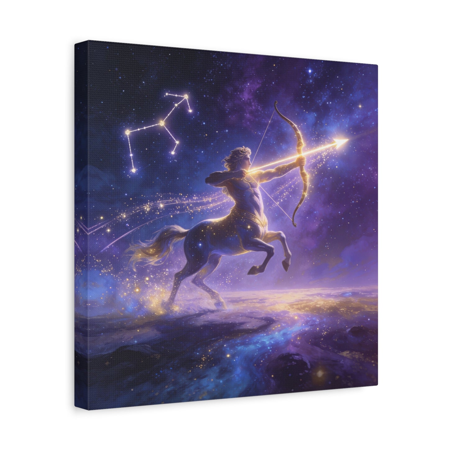 Sagittarius Zodiac Canvas Wall Art - Celestial Centaur Archer Constellation Print, Purple Galaxy Night Sky, Mythic Astrology Decor, Modern Bedroom Accent, Office Decoration - Living Room Wall Decor