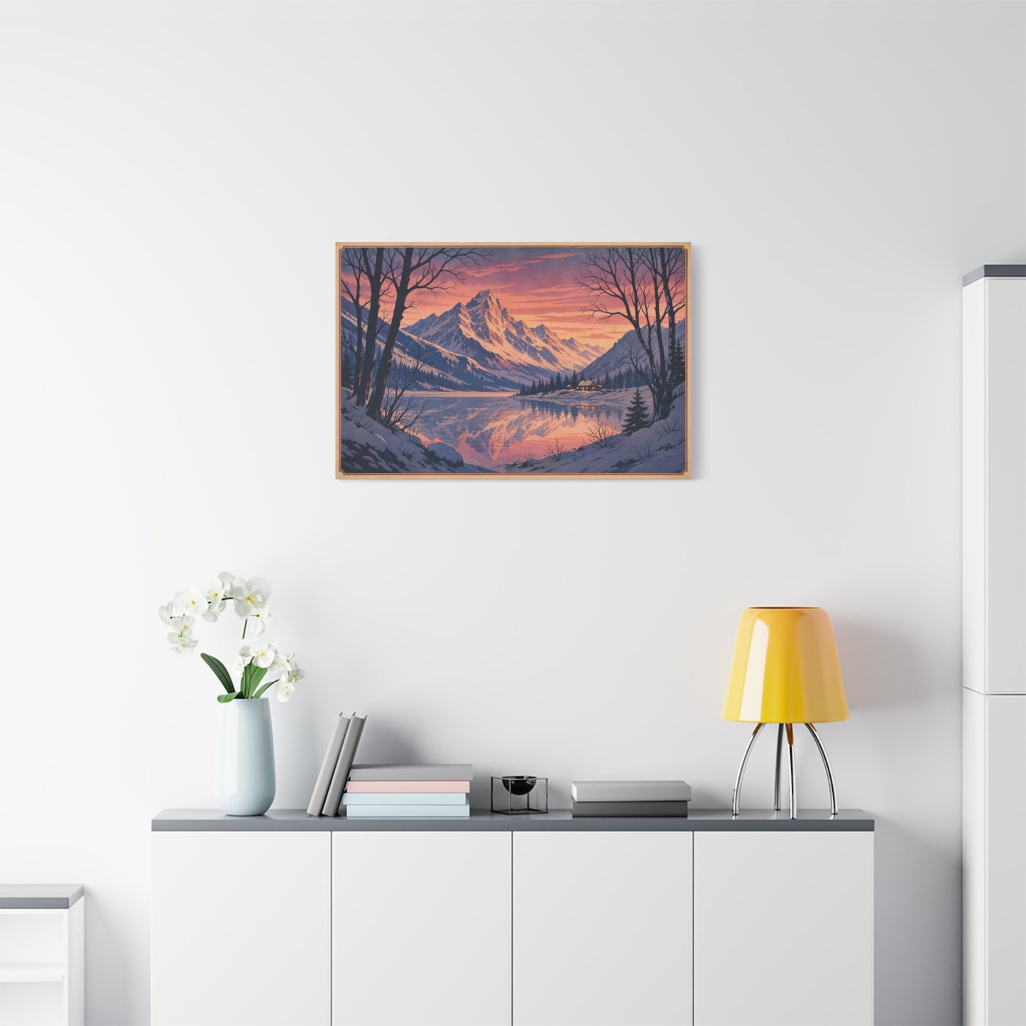Snowy Mountain Lake Canvas Wall Art - Alpine Sunset Reflection Landscape Print, Rustic Winter Home Decor, Matte Finish Scenic Artwork For Living Room, Bedroom, Cabin Retreat - Living Room Wall Decor
