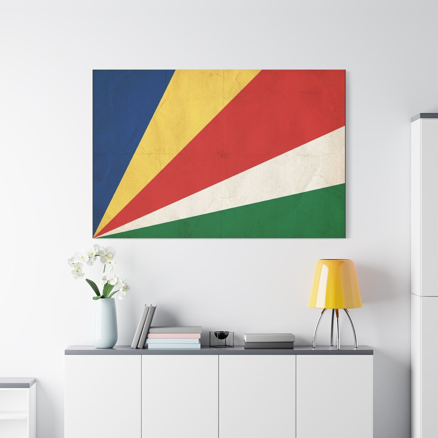 Seychelles Flag Canvas Wall Art - Vintage Republic Banner Print, Color Block Design - Matte Cotton Decor - Patriotic Wall Hanging, Living Room Home Decoration, Office Accent - Bedroom Home Decoration