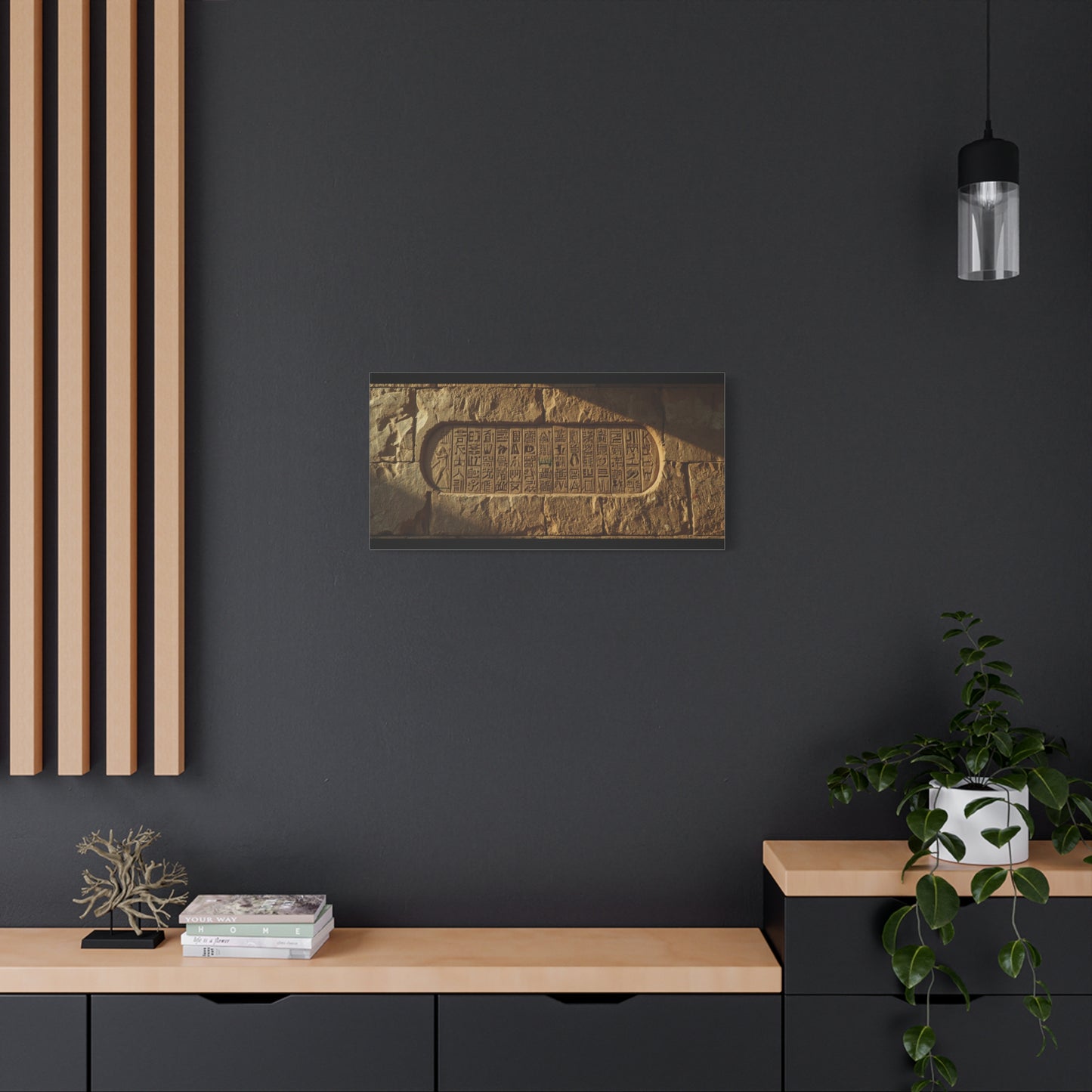 Ancient Egyptian Hieroglyphs Canvas Wall Art - Stone Temple Relief, Historical Art Print - Matte Cotton Decor - Traditional Archaeology Style - Office Wall Art, Study Room Accent