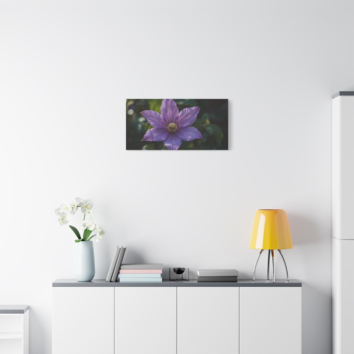 Purple Clematis Flower Canvas Wall Art - Botanical Floral Close Up Art Print - Matte Cotton Art Print - Contemporary Nature Wall Decor For Bedroom, Living Room, Bathroom Accent - Ready to Hang