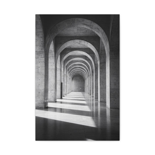 Black And White Arched Hallway Canvas Wall Art - Minimalist Architecture Art Print, Modern Concrete Corridor Interior, Contemporary Living Room Wall Decor Office Art - Bedroom Home Decoration